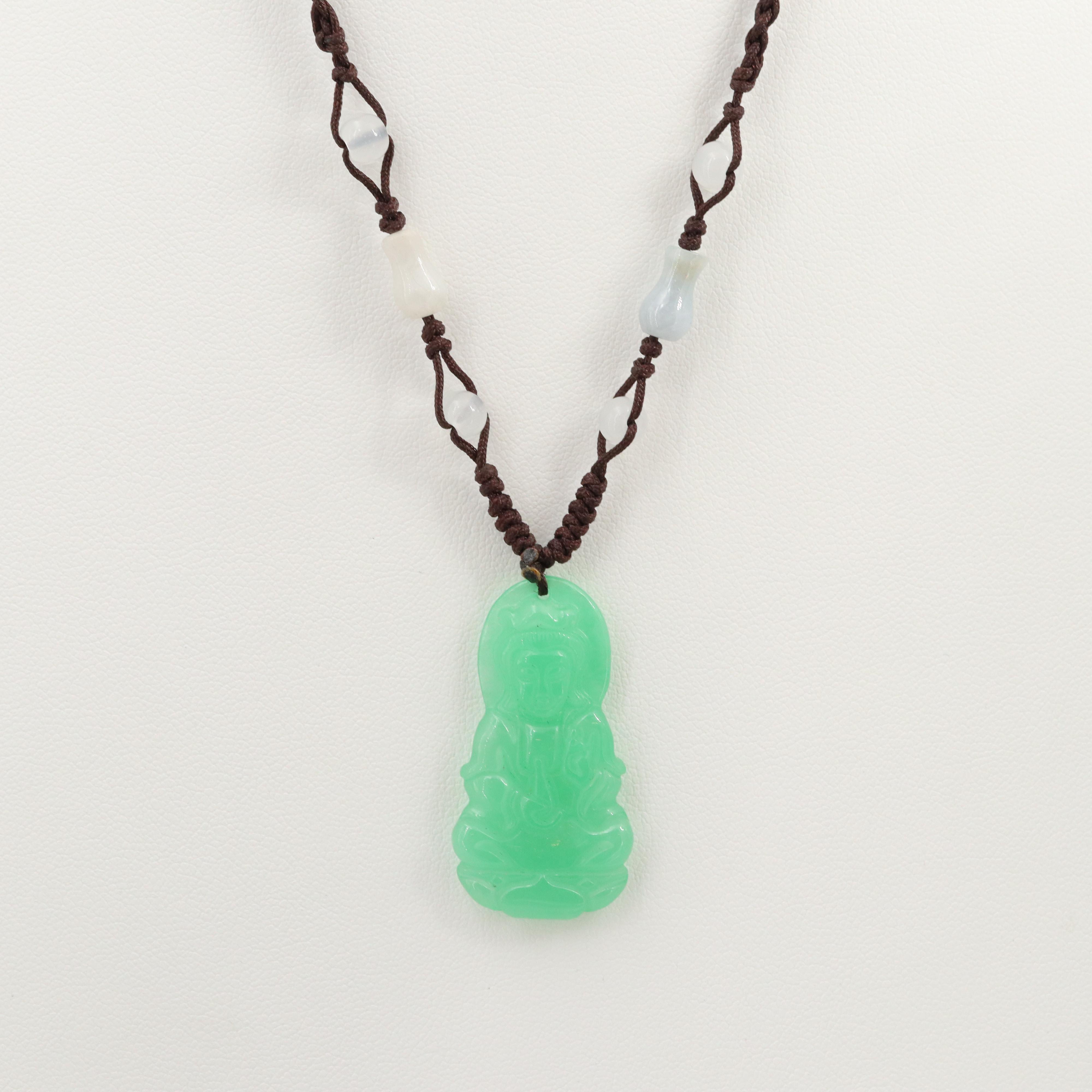Dyed Jadeite and Glass Buddha Pendant Necklace