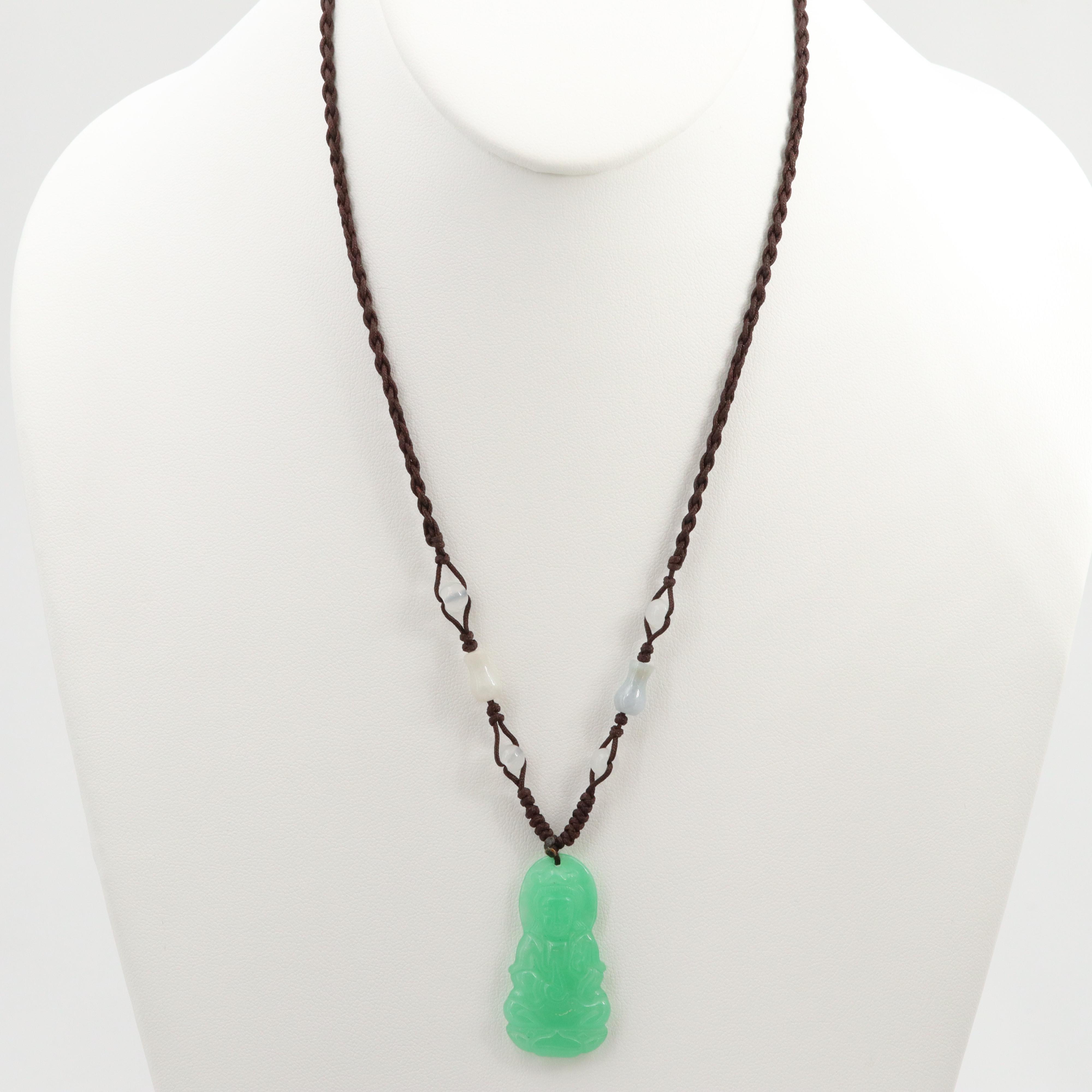 Dyed Jadeite and Glass Buddha Pendant Necklace