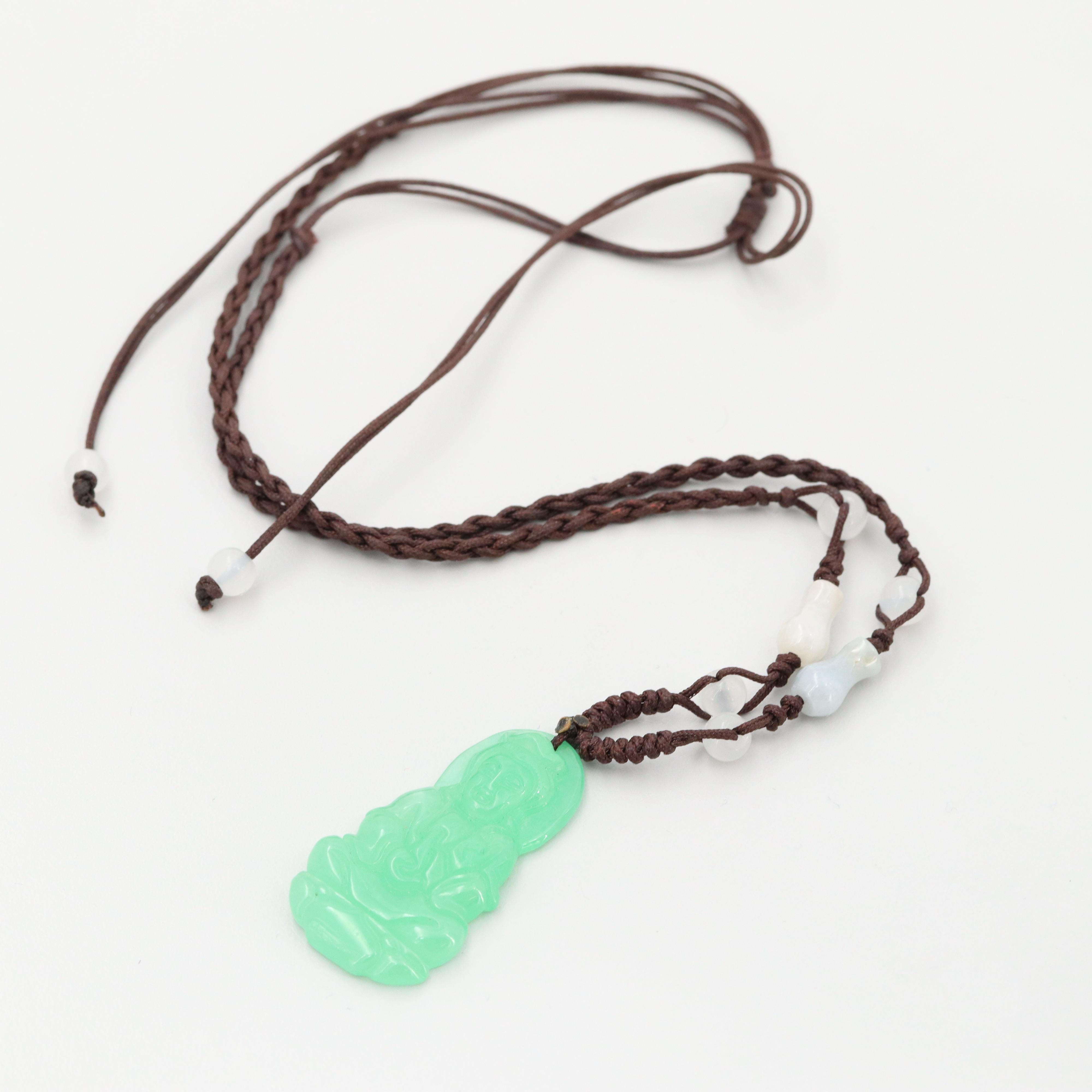 Dyed Jadeite and Glass Buddha Pendant Necklace
