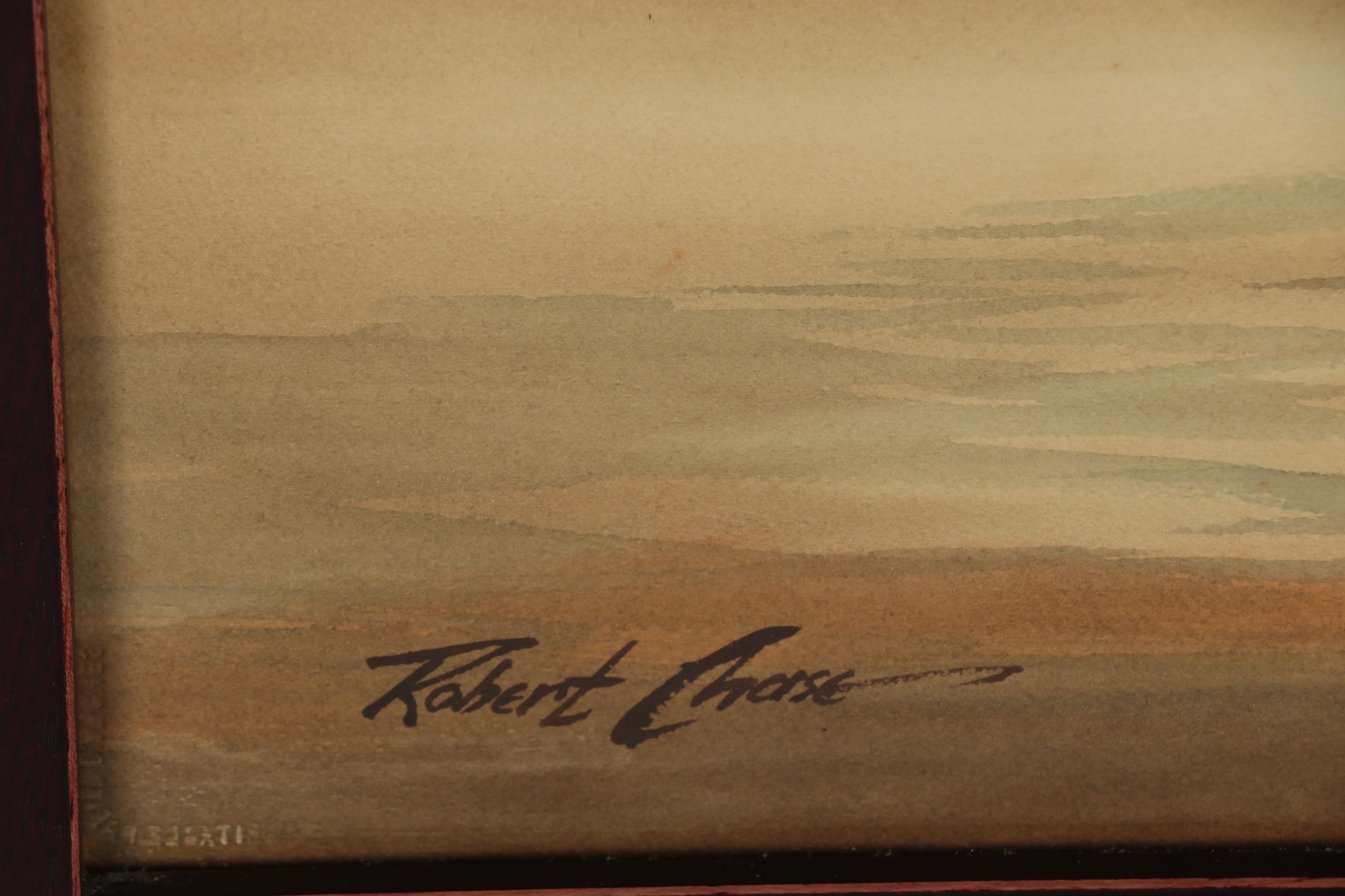 Robert Chase Watercolor Painting of Sunset Harbor Scene