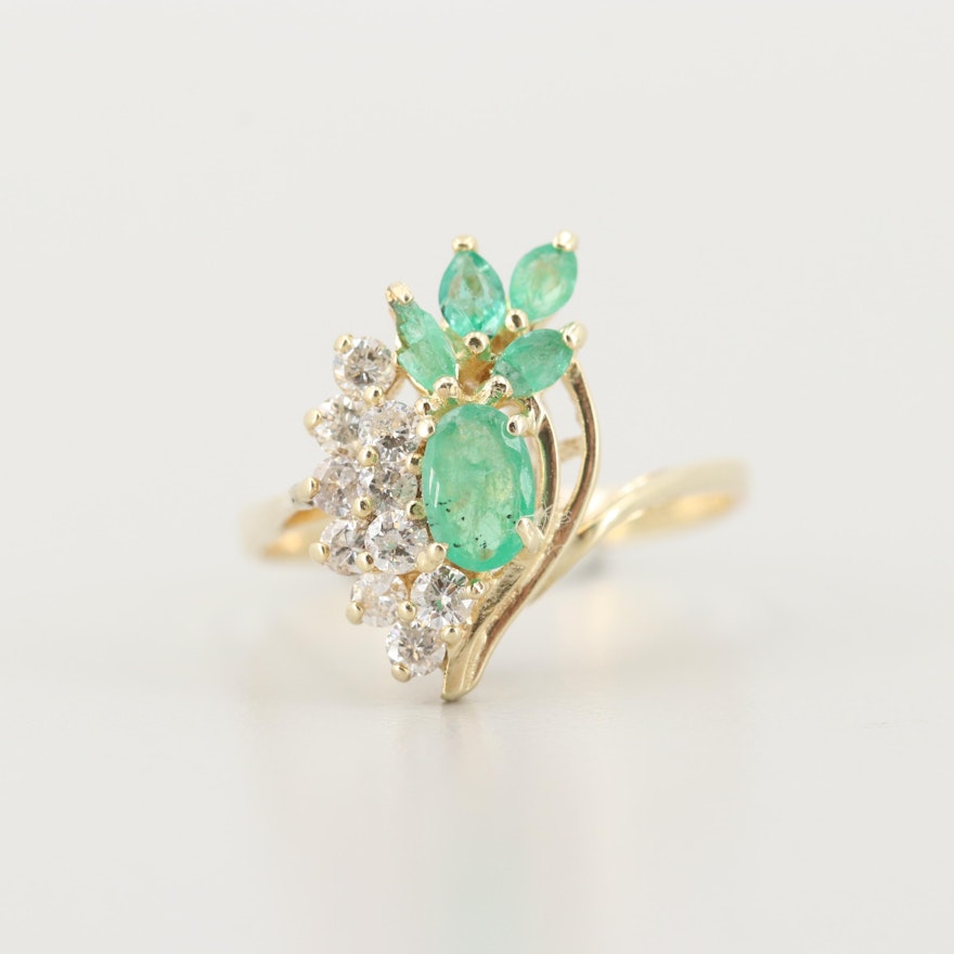 14K Yellow Gold Emerald and Diamond Ring