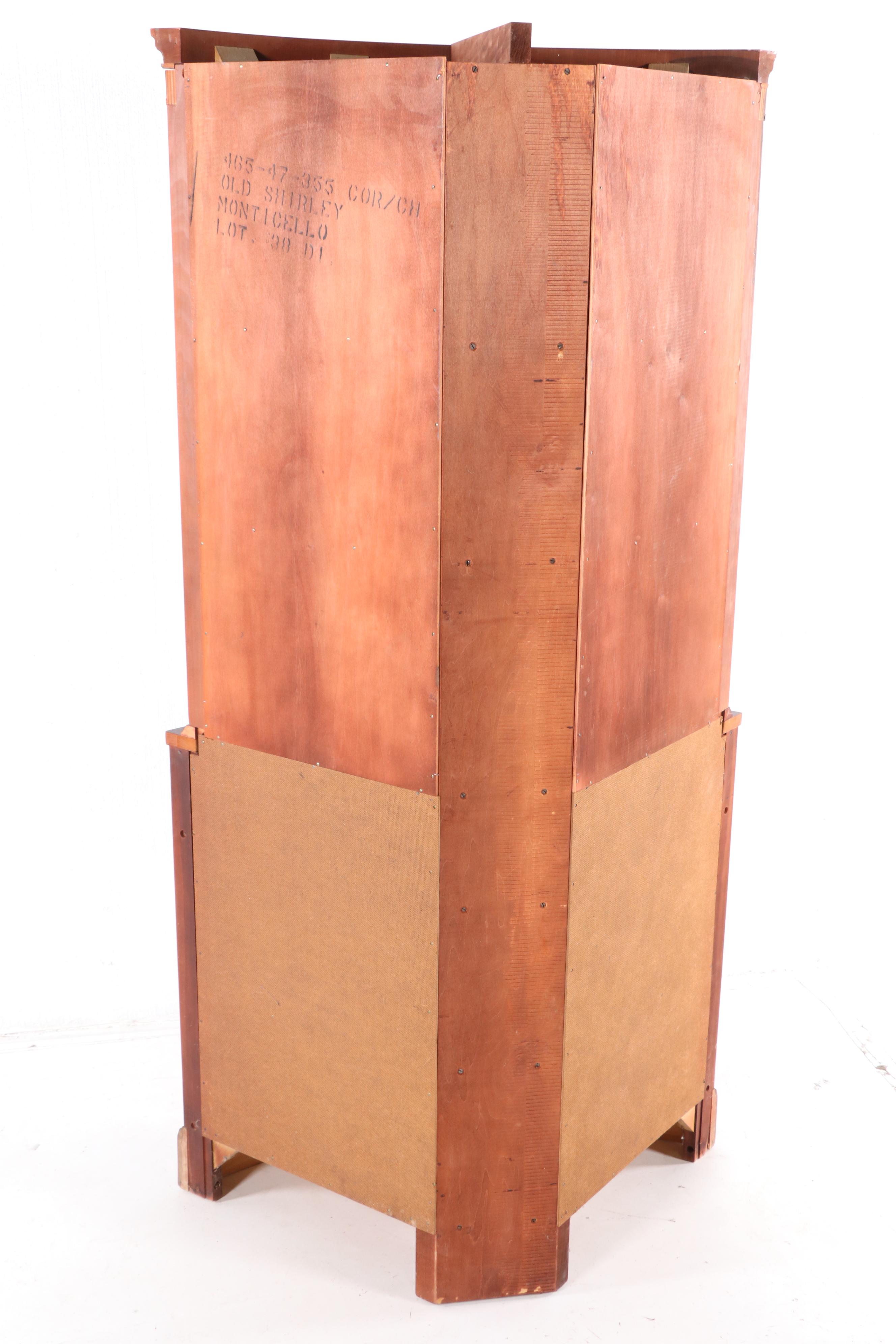 Bassett Furniture Industries "Old Shirley Monticello" Mahogany Corner Cabinet