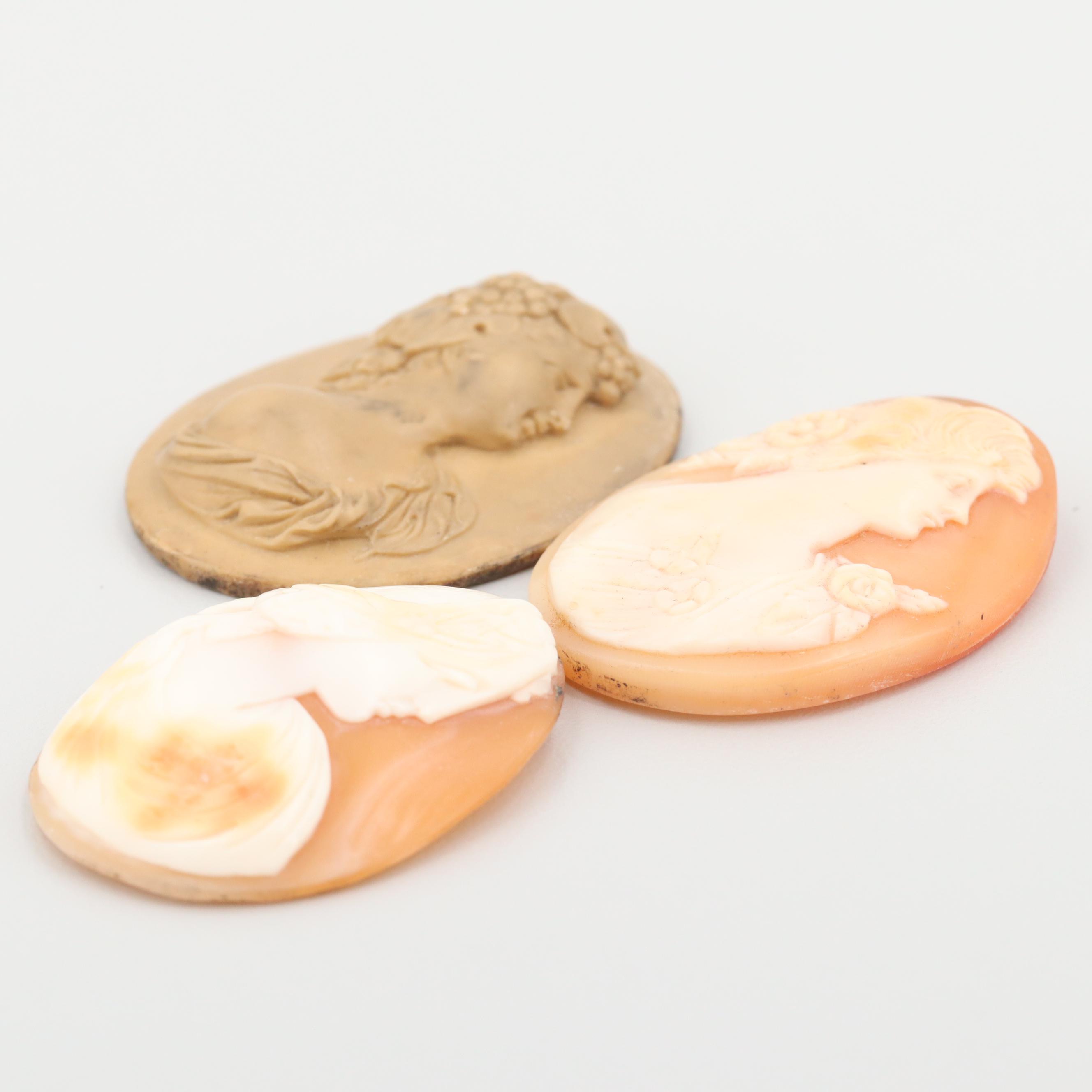 Vintage Loose Carved Lava, Sardonyx and Helmet Shell Cameo Stones