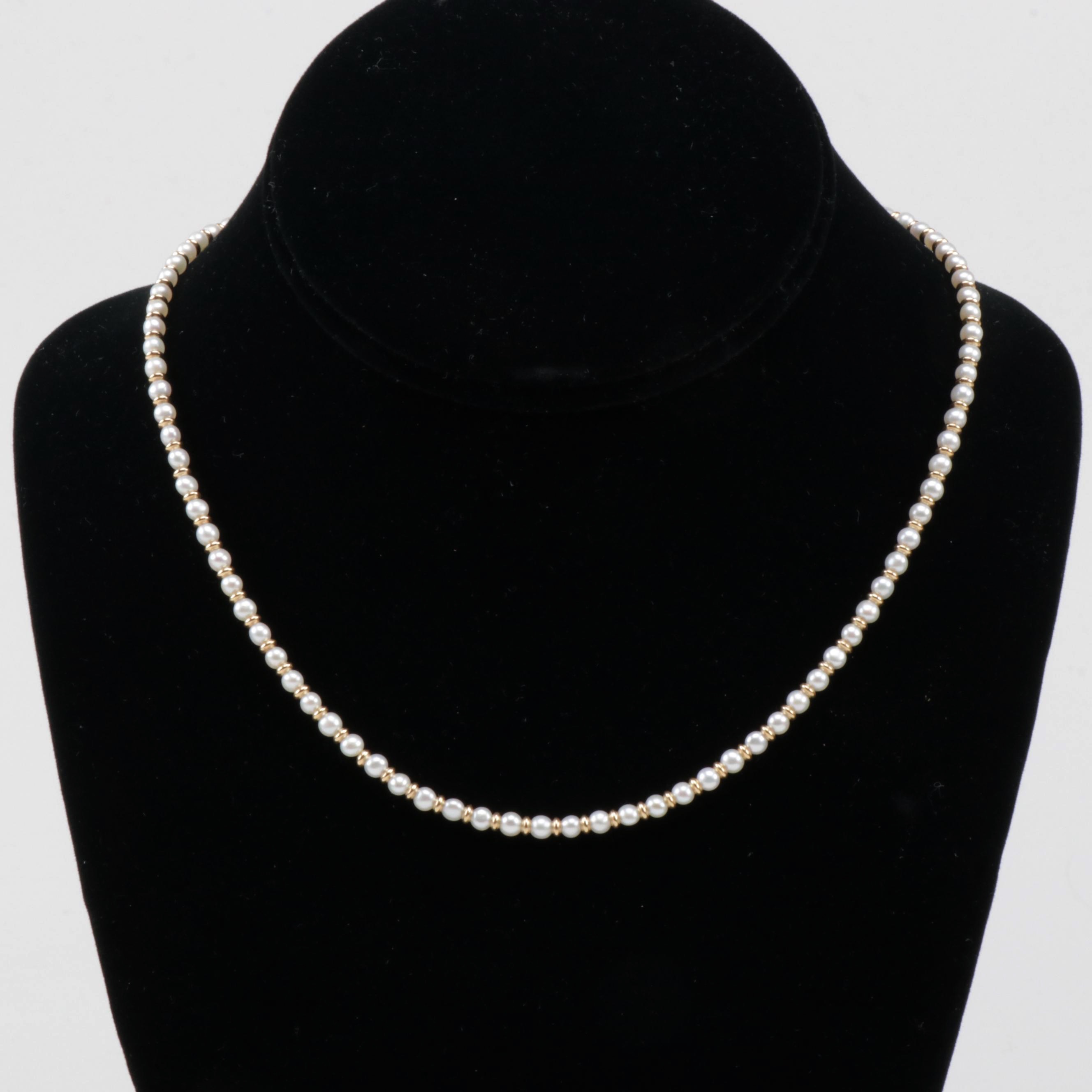 18K Yellow Gold Cultured Pearl Beaded Necklace