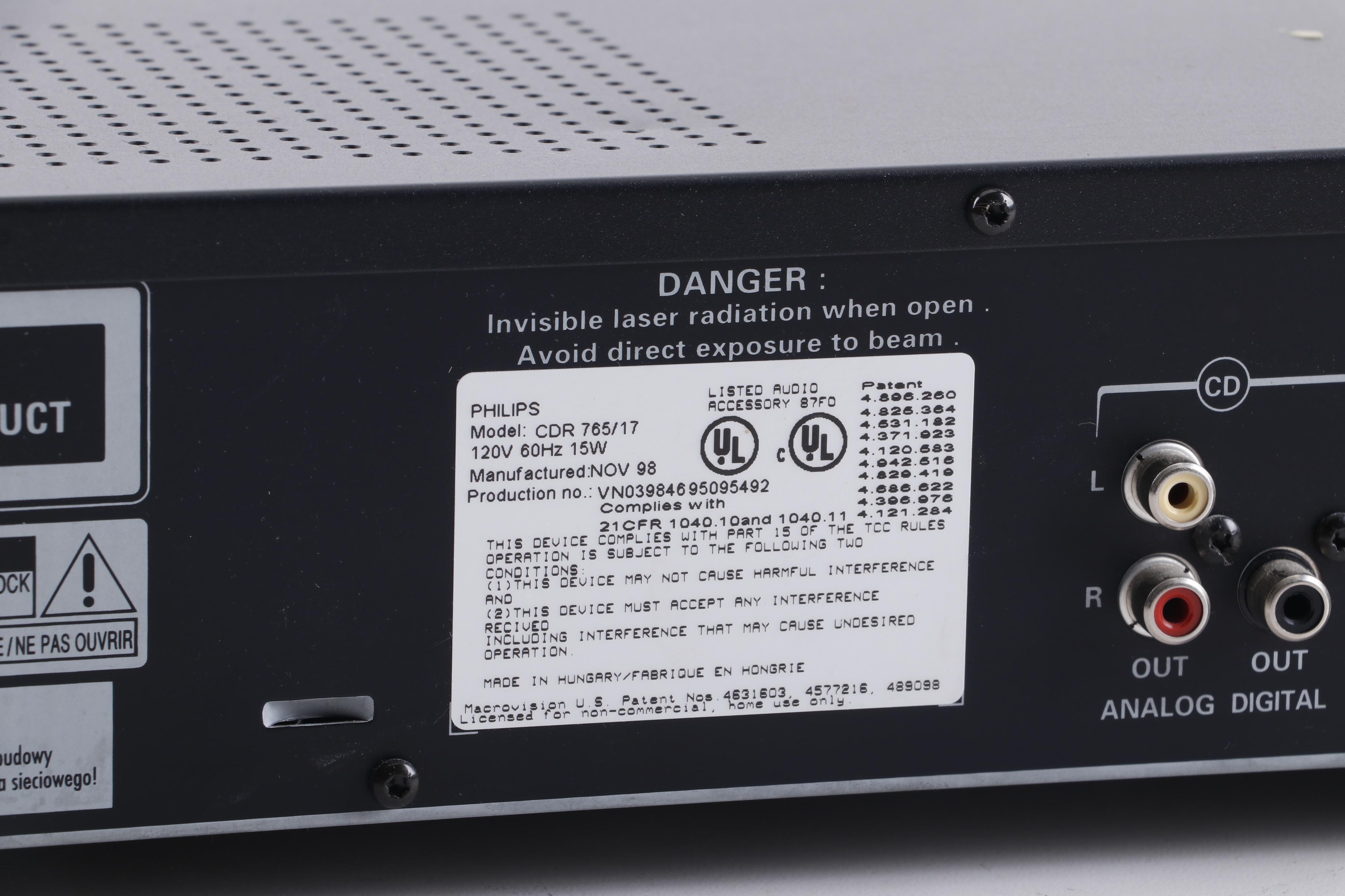 Philips CDR 765 Compact Disc Recorder with Remote