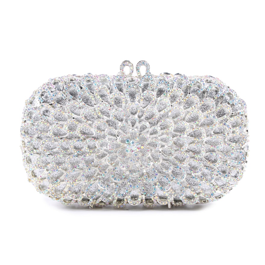 Petal Design Minaudière with Hand-Set Opalescent Crystals and Chain Strap