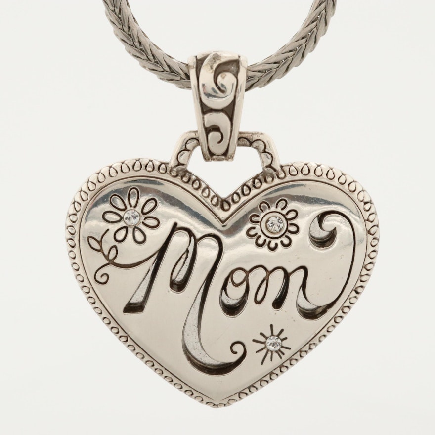 "Mom" Heart Pendant with Rhinestones on Chain
