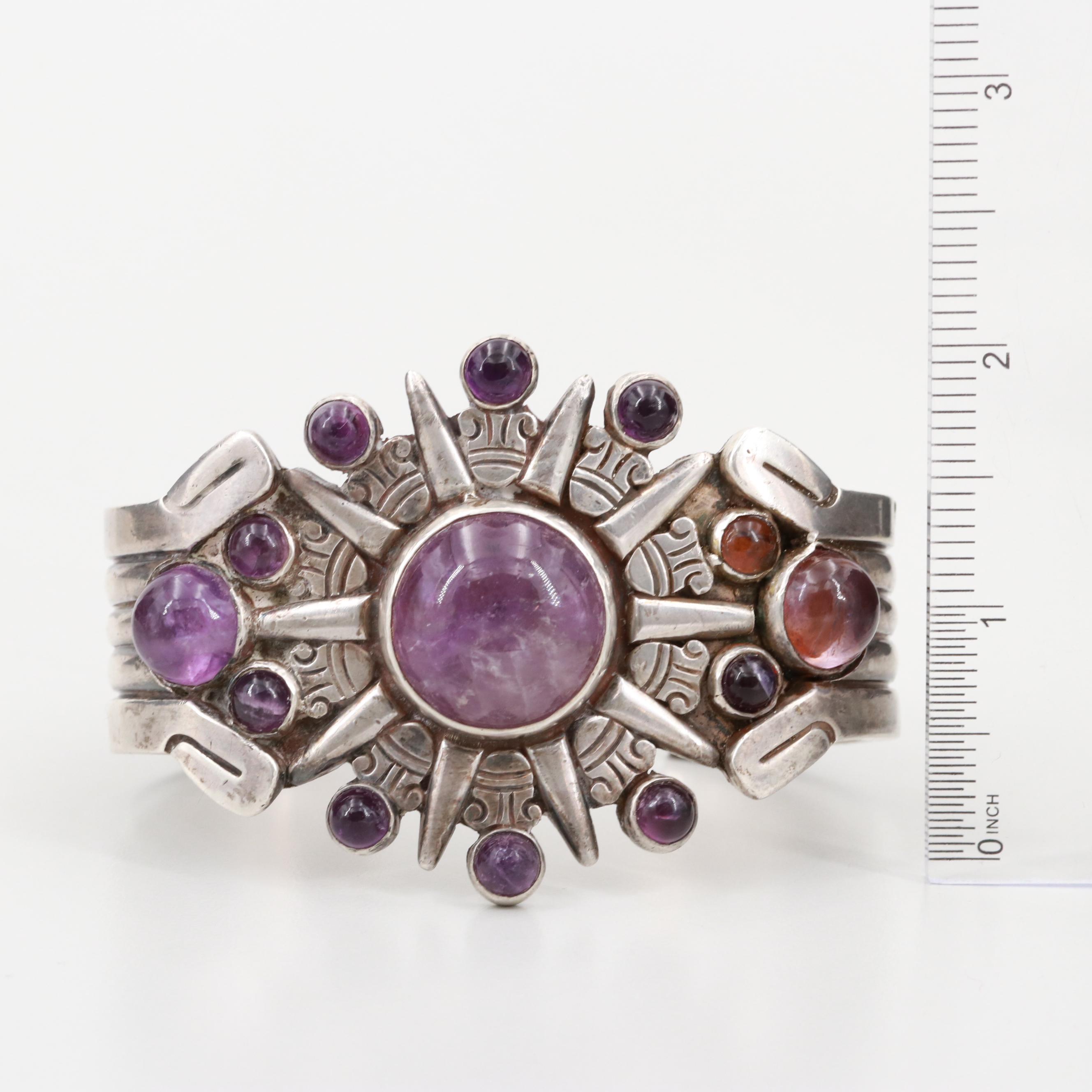 William Spratling Vintage Mexican 980 Silver Amethyst Cuff Bracelet