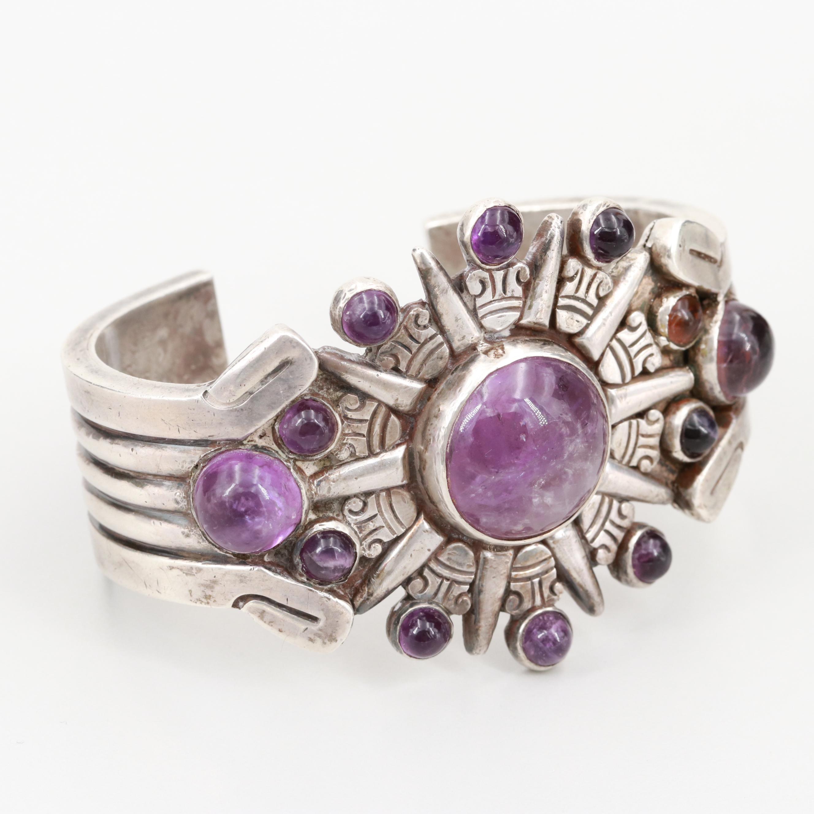William Spratling Vintage Mexican 980 Silver Amethyst Cuff Bracelet