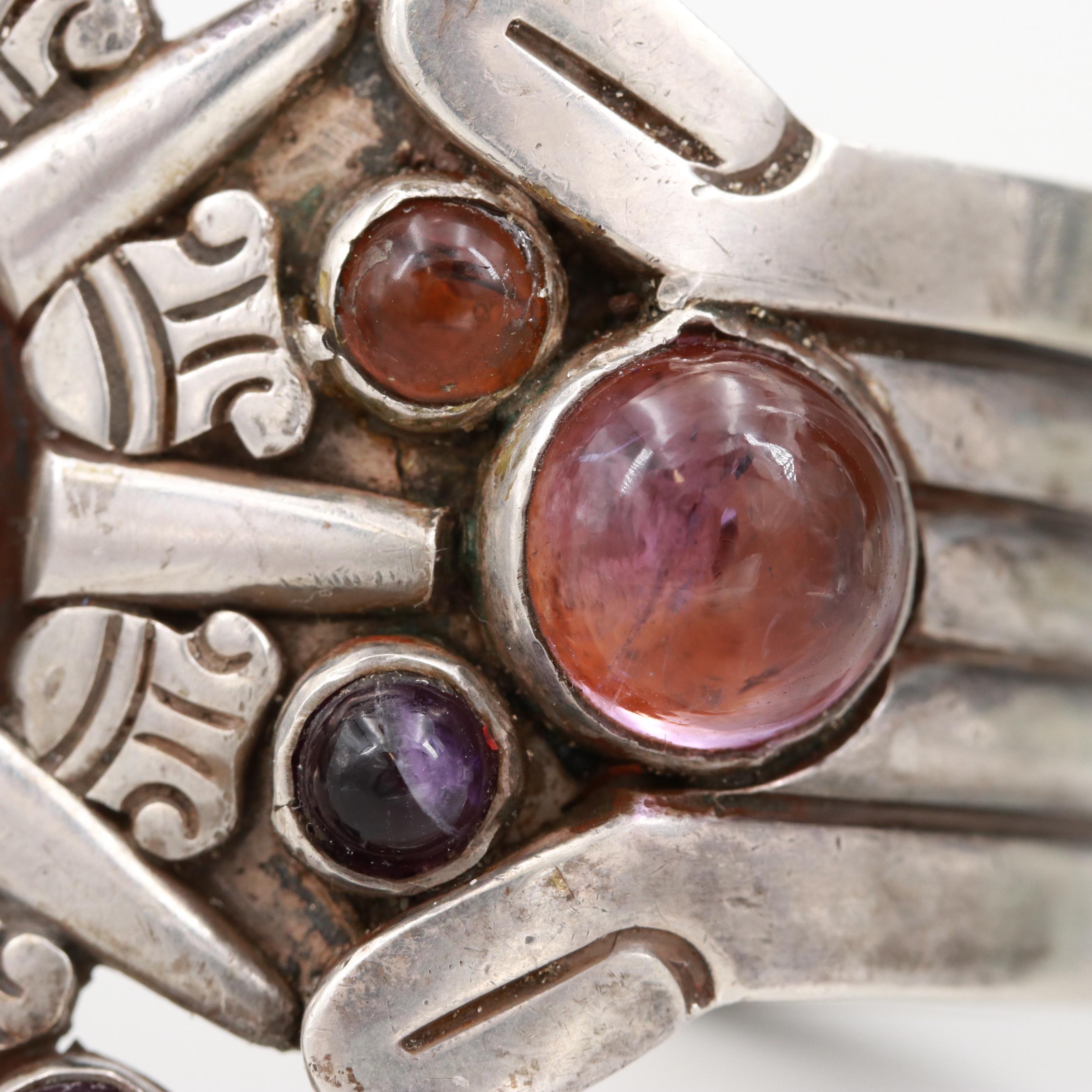 William Spratling Vintage Mexican 980 Silver Amethyst Cuff Bracelet