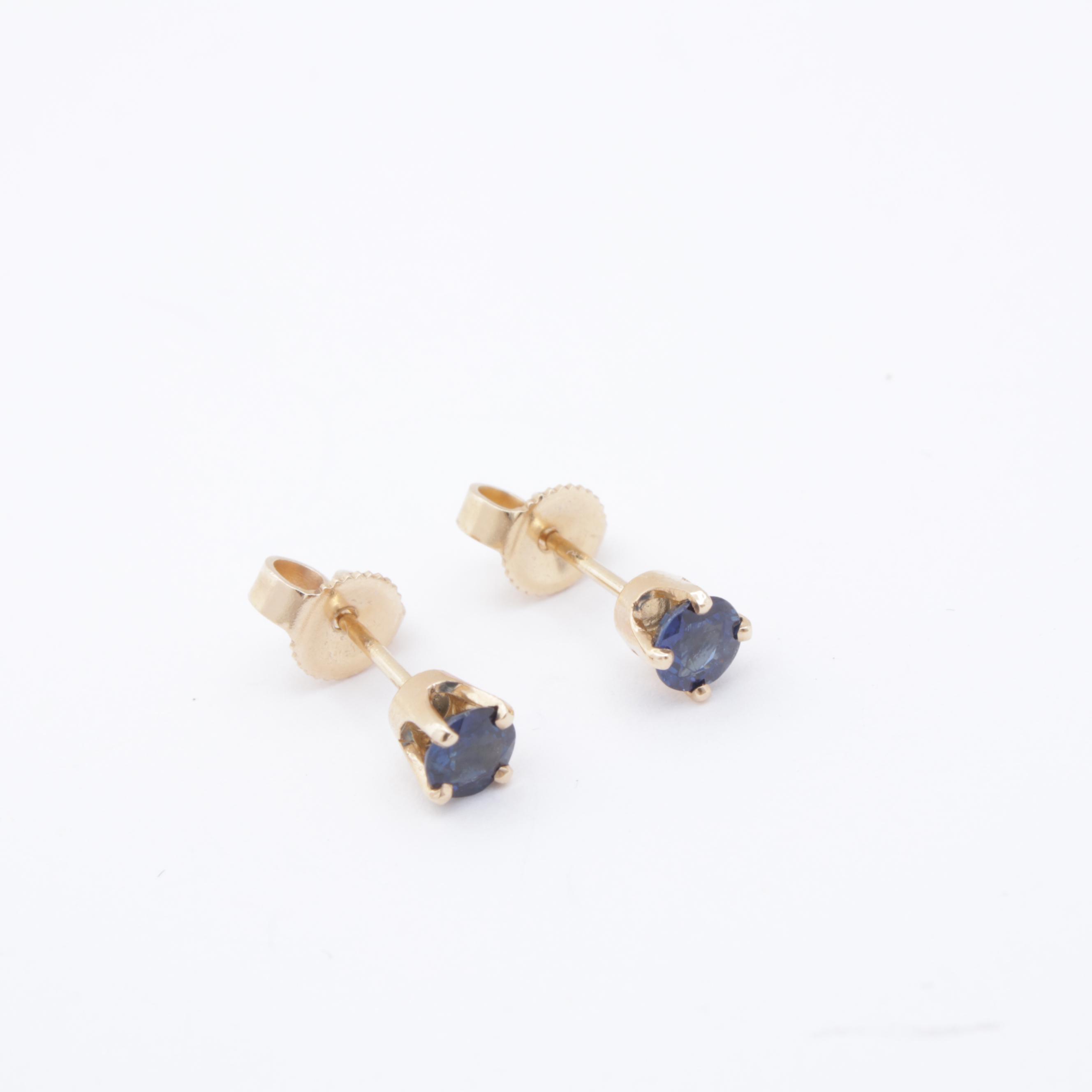 14K  Yellow Gold Sapphire Stud Earrings