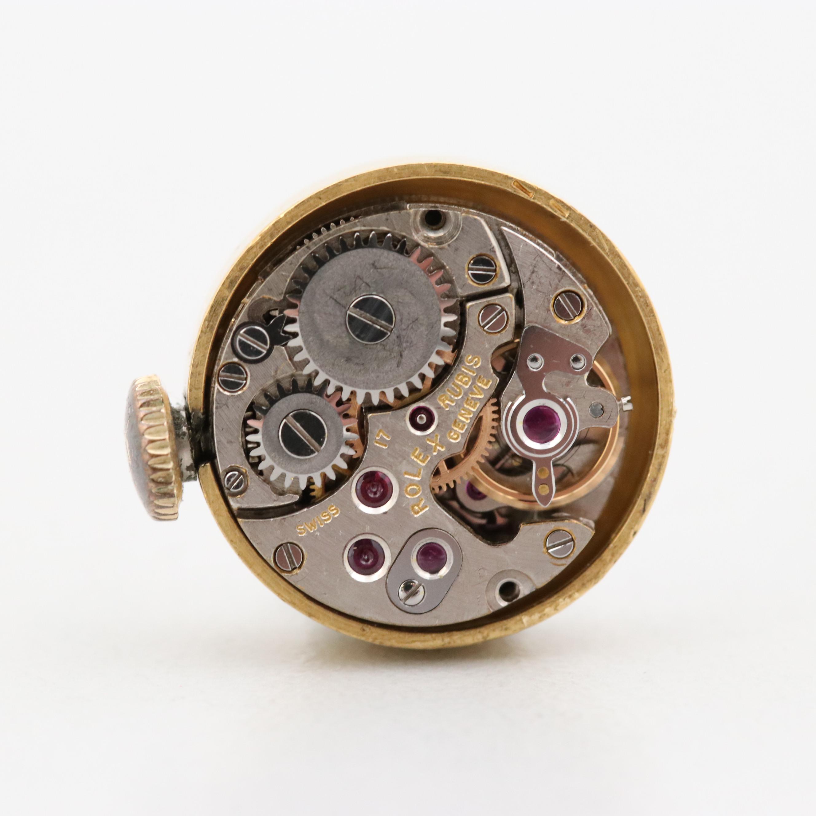 Vintage Rolex Precision Orchid Chameleon 18K Gold Stem Wind Watch, 1950s