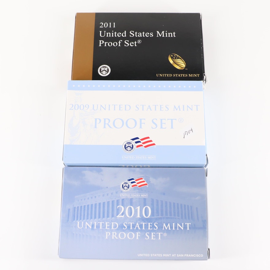 Three U.S. Mint Proof Sets: 2009, 2010, & 2011