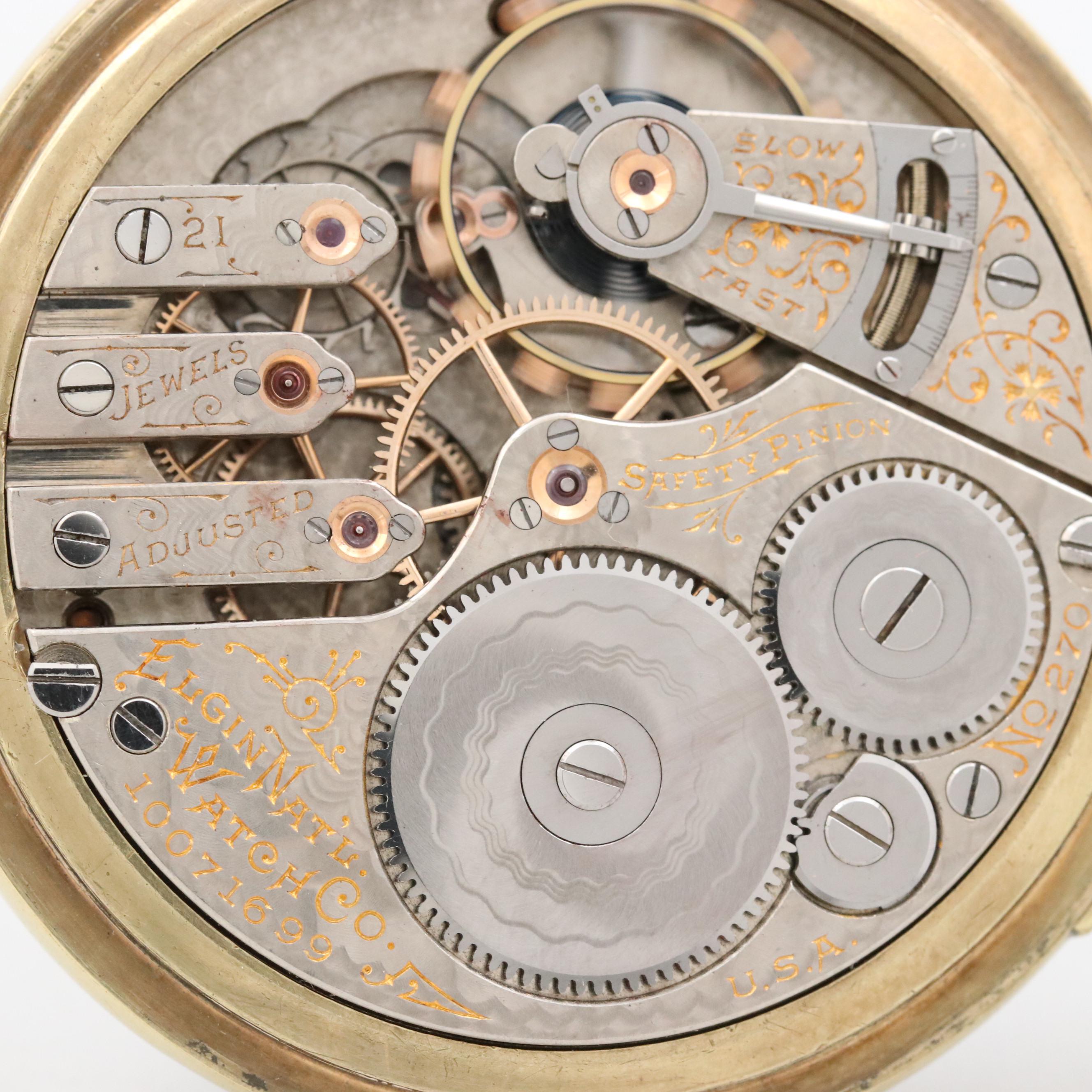 Antique Elgin Railroad Grade 10K Gold Filled Pocket Watch, 1904