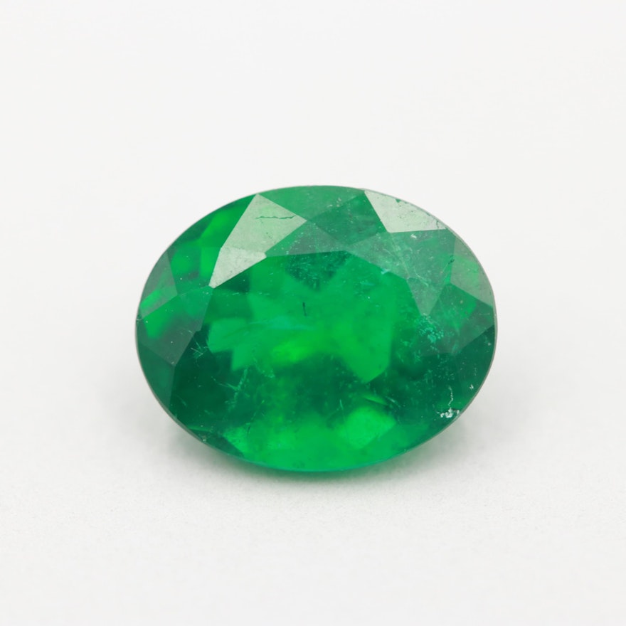 Loose Oval Faceted 1.63 CT Emerald with GIA Report
