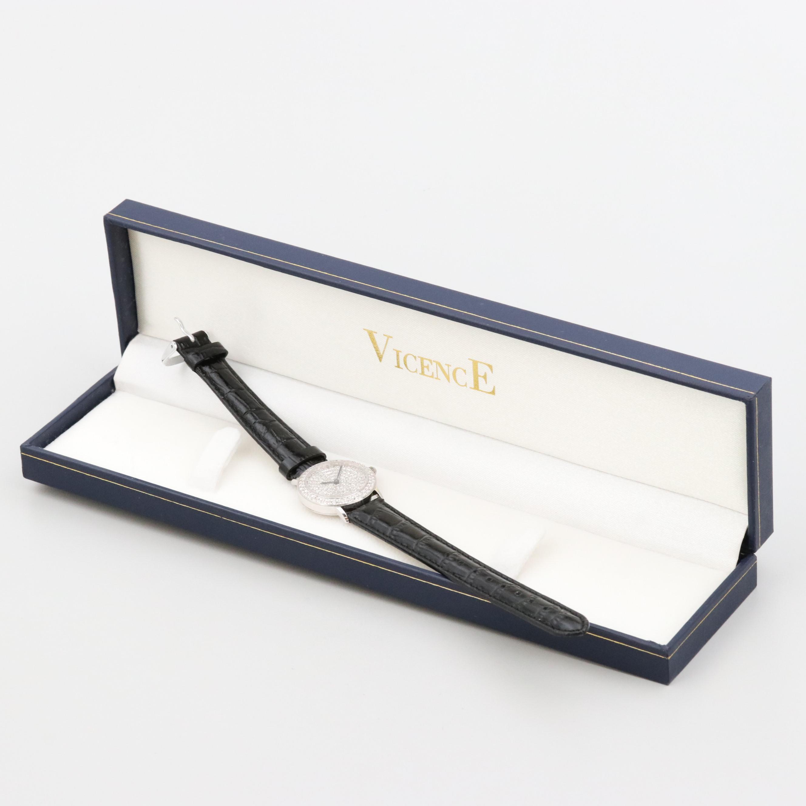 Vicence Milor 14K White Gold and 1.06 CTW Diamond Quartz Watch