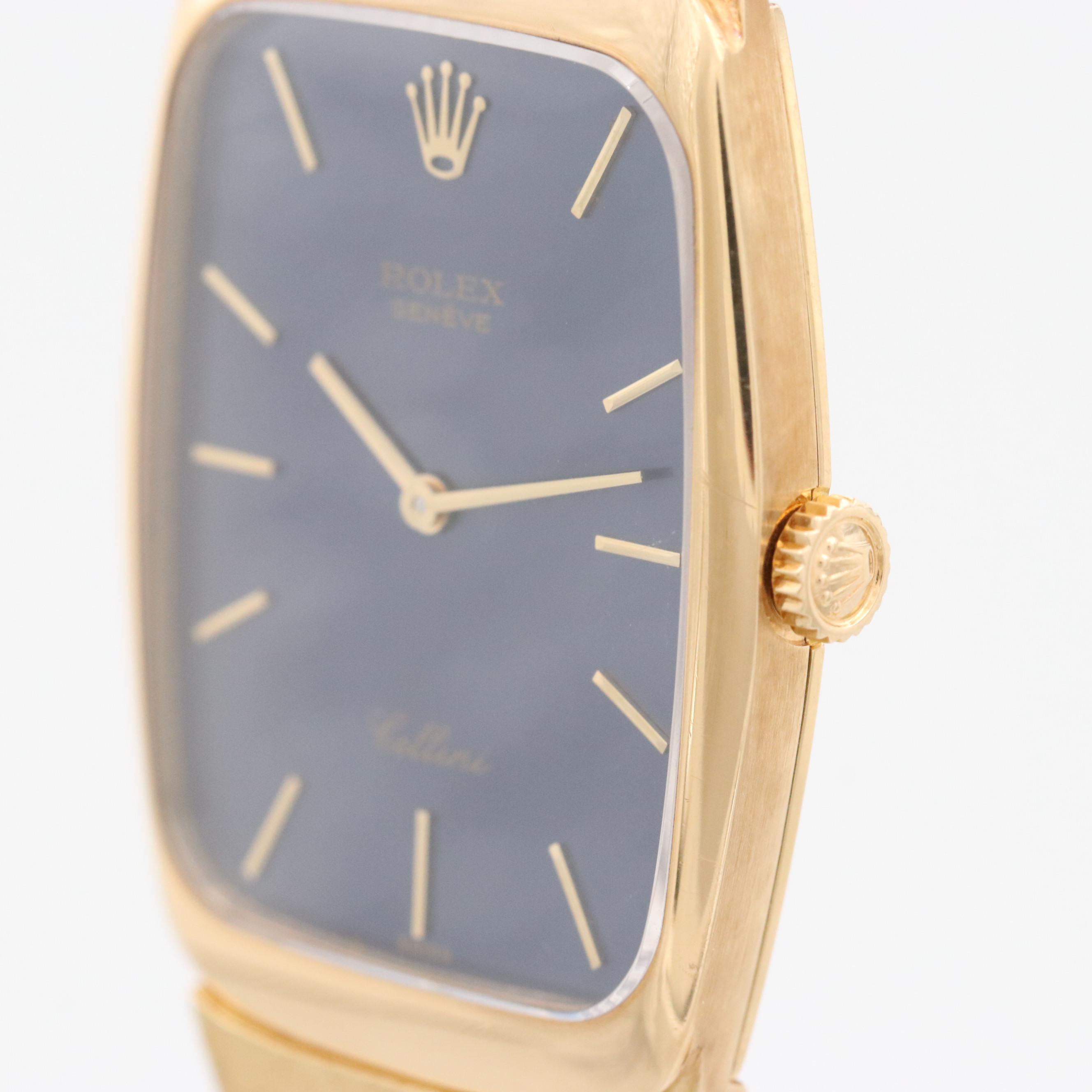 Rolex Cellini 18K Yellow Gold Stem Wind Watch With Blue Dial