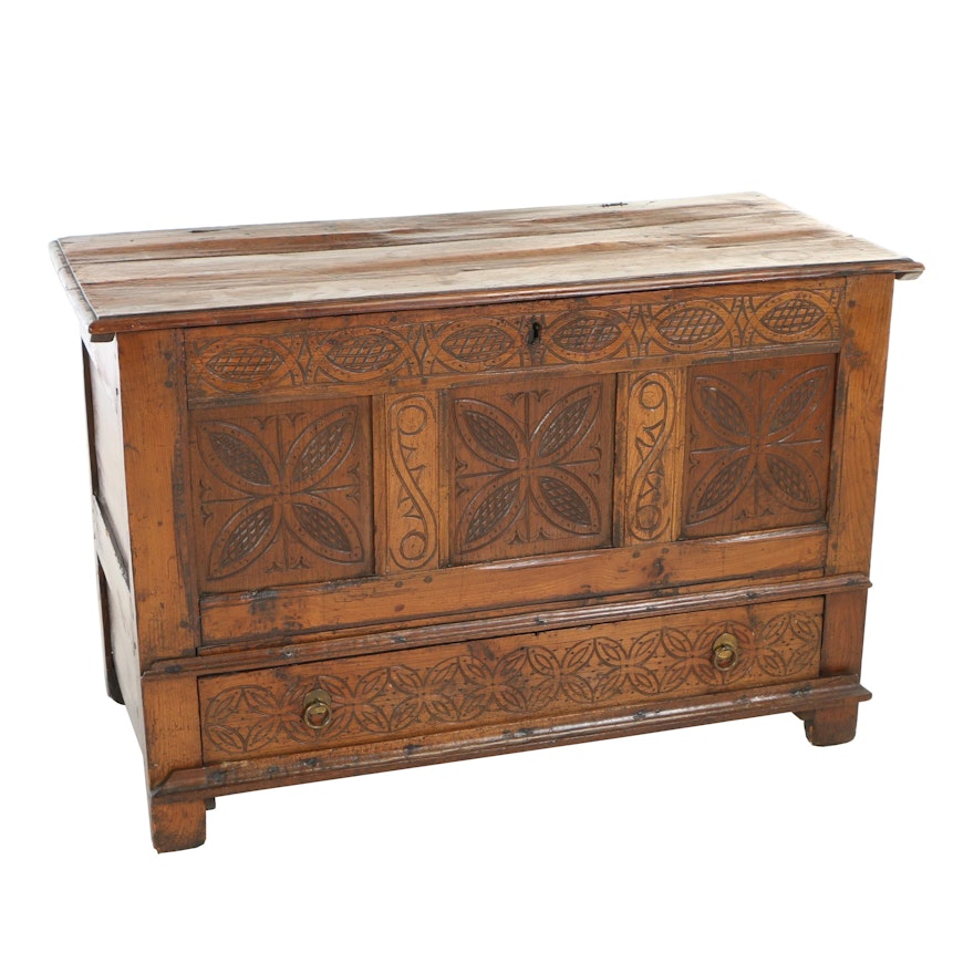 Oak and Fruitwood Coffer, 18th Century and Later