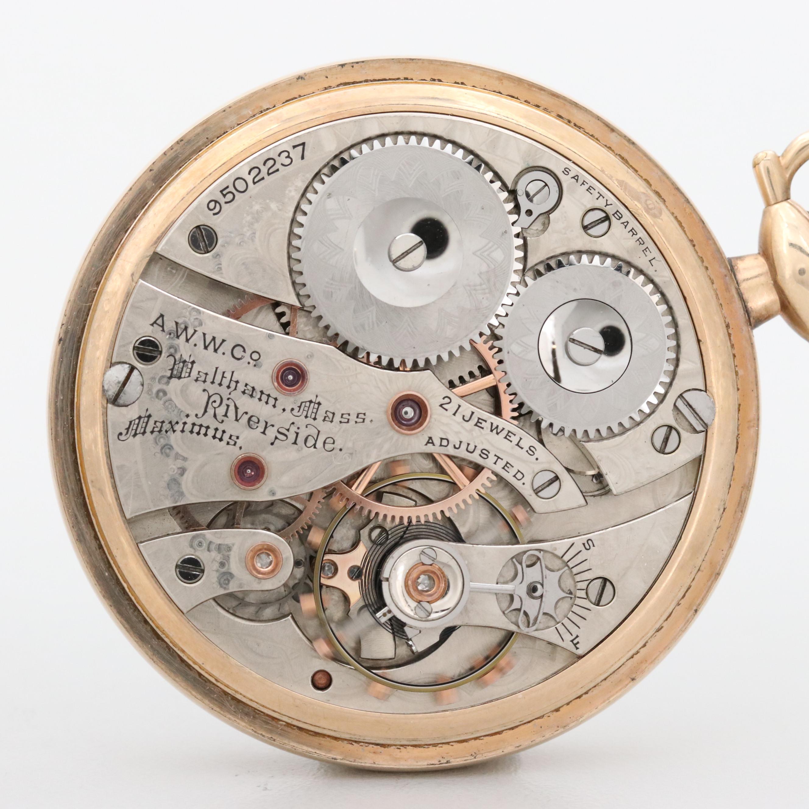 Antique Waltham Gold Filled Riverside Maximus 21 Jewel Pocket Watch, 1900