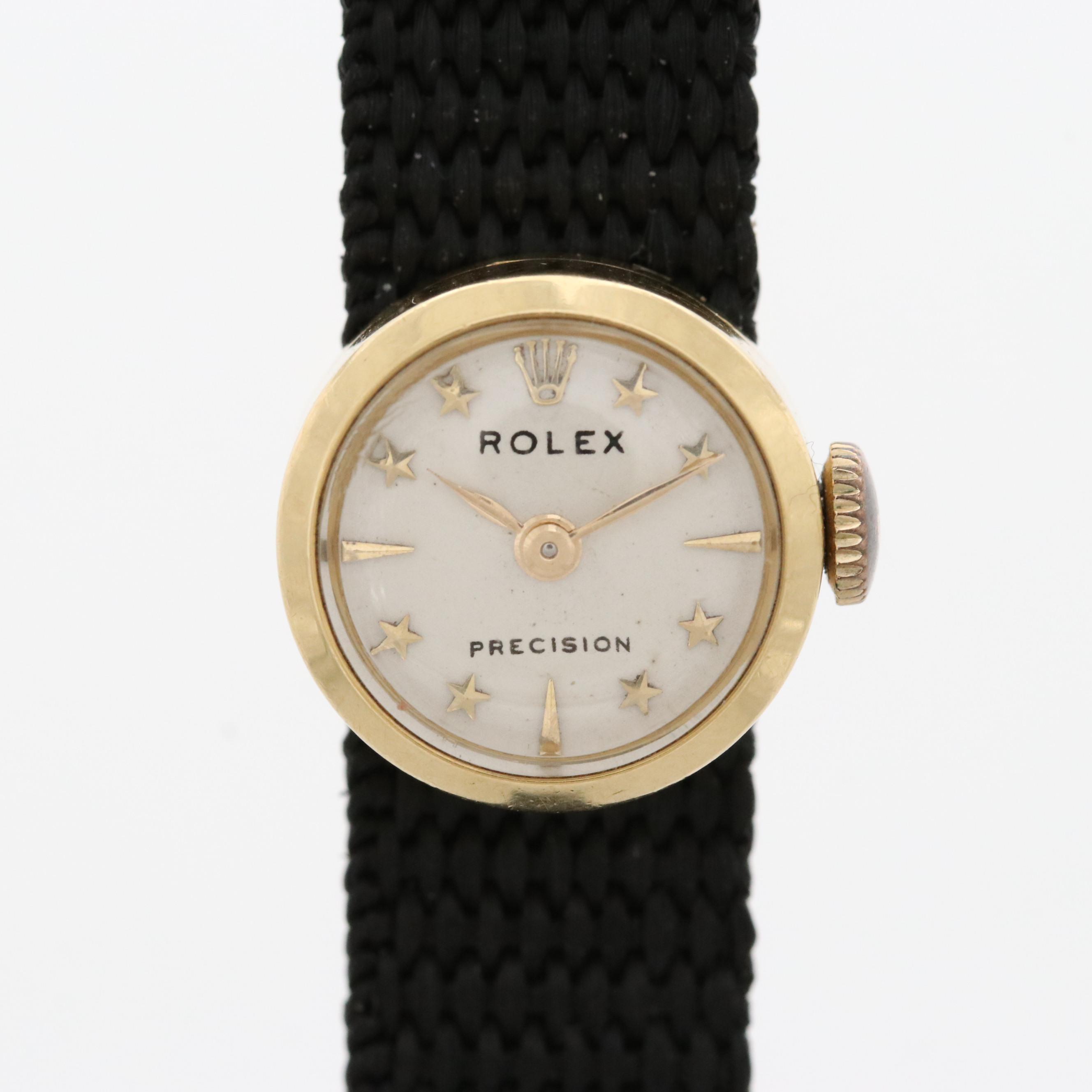 Vintage Rolex Precision Orchid Chameleon 18K Gold Stem Wind Watch, 1950s