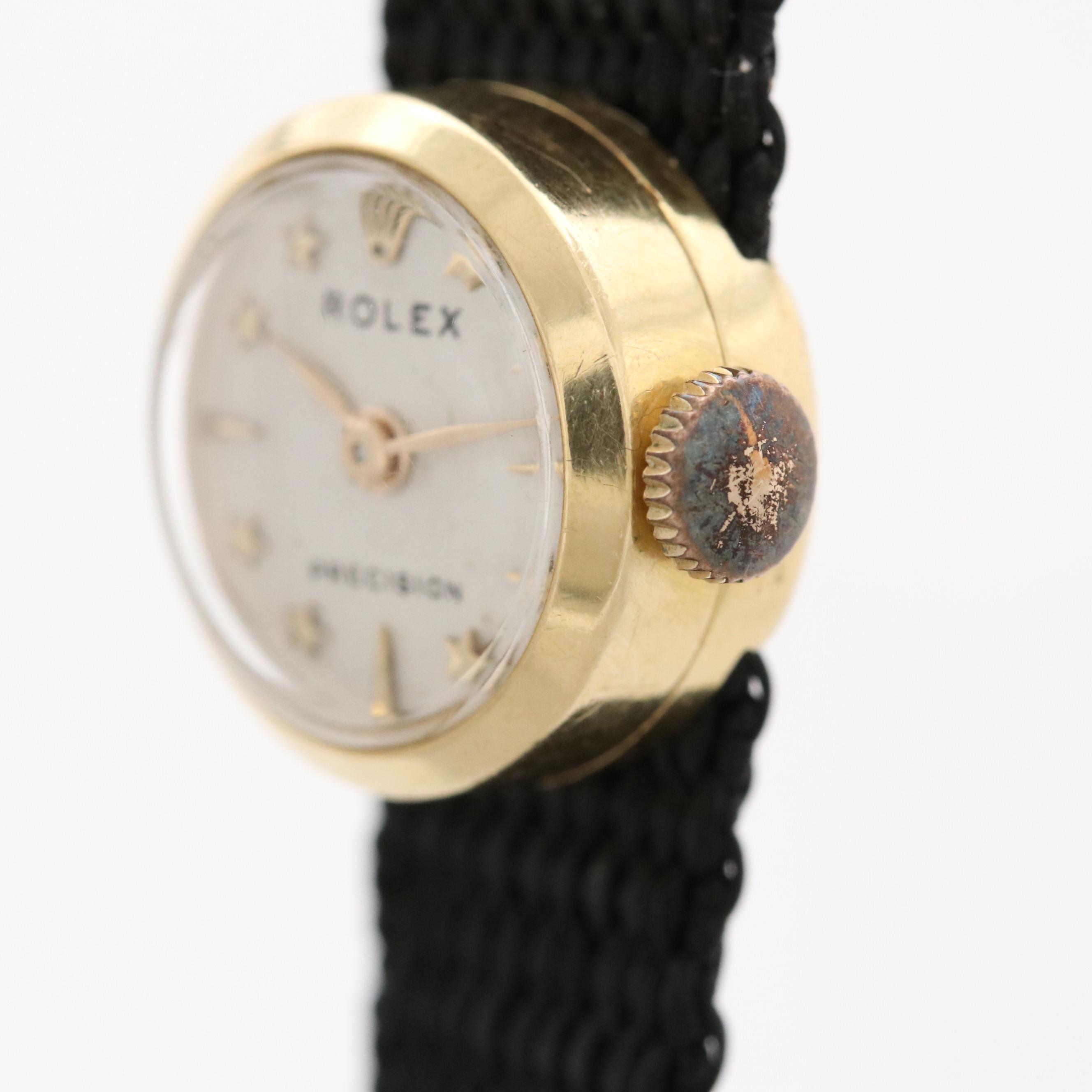 Vintage Rolex Precision Orchid Chameleon 18K Gold Stem Wind Watch, 1950s