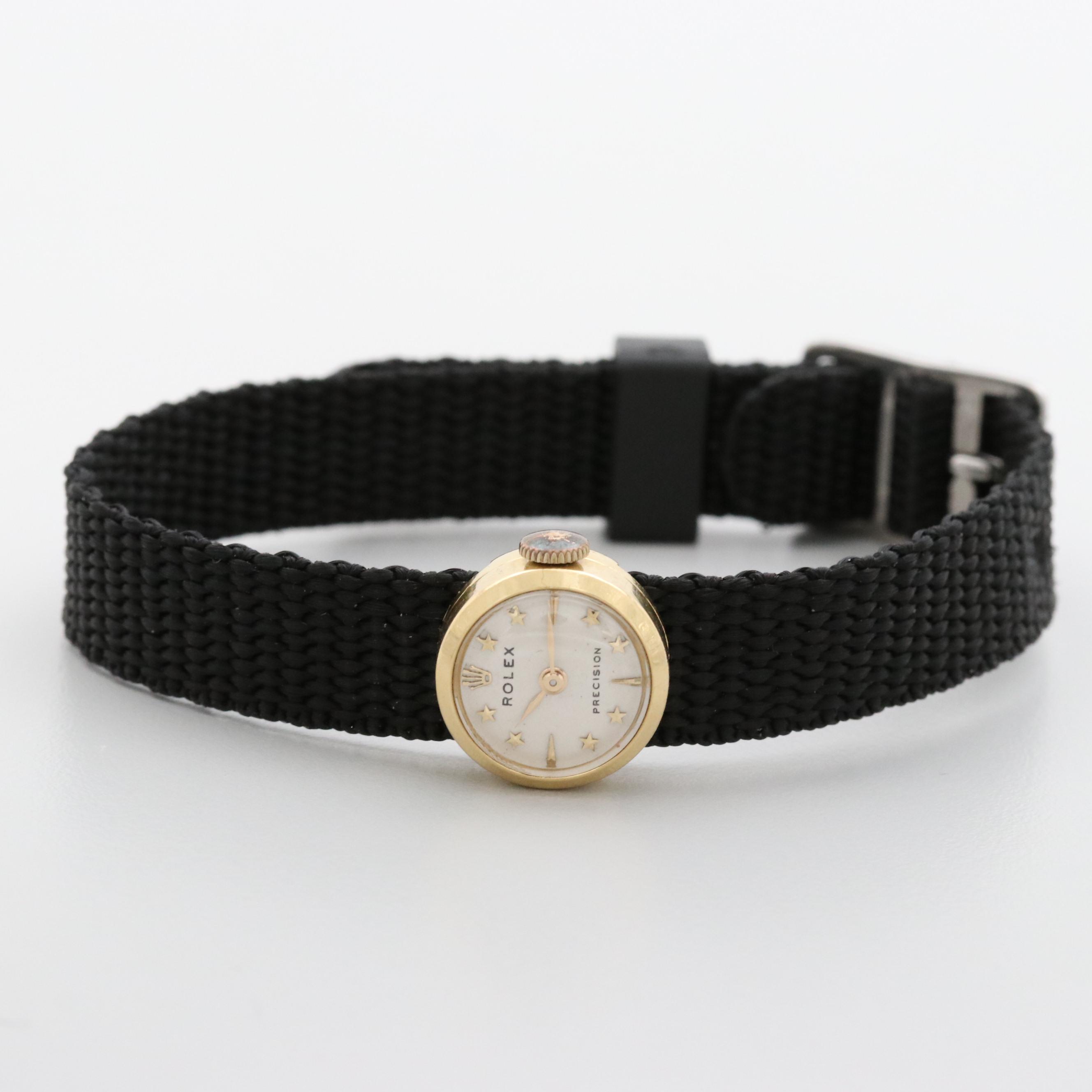 Vintage Rolex Precision Orchid Chameleon 18K Gold Stem Wind Watch, 1950s