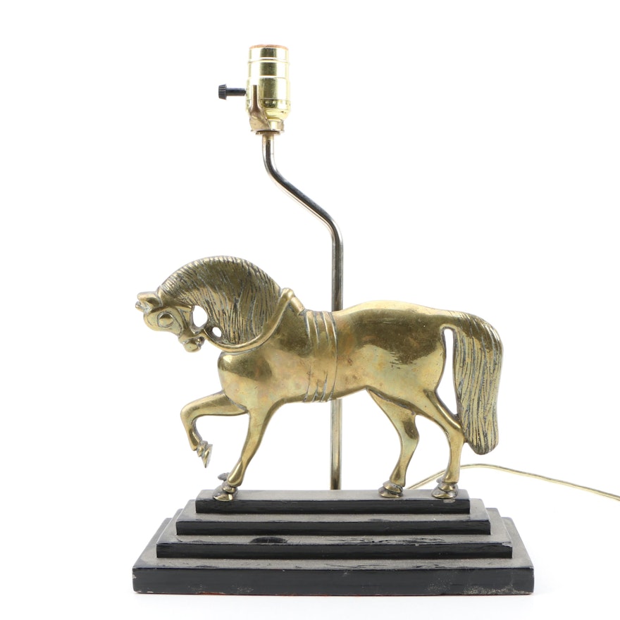 Converted Cast Brass Equestrian Themed Table Lamp