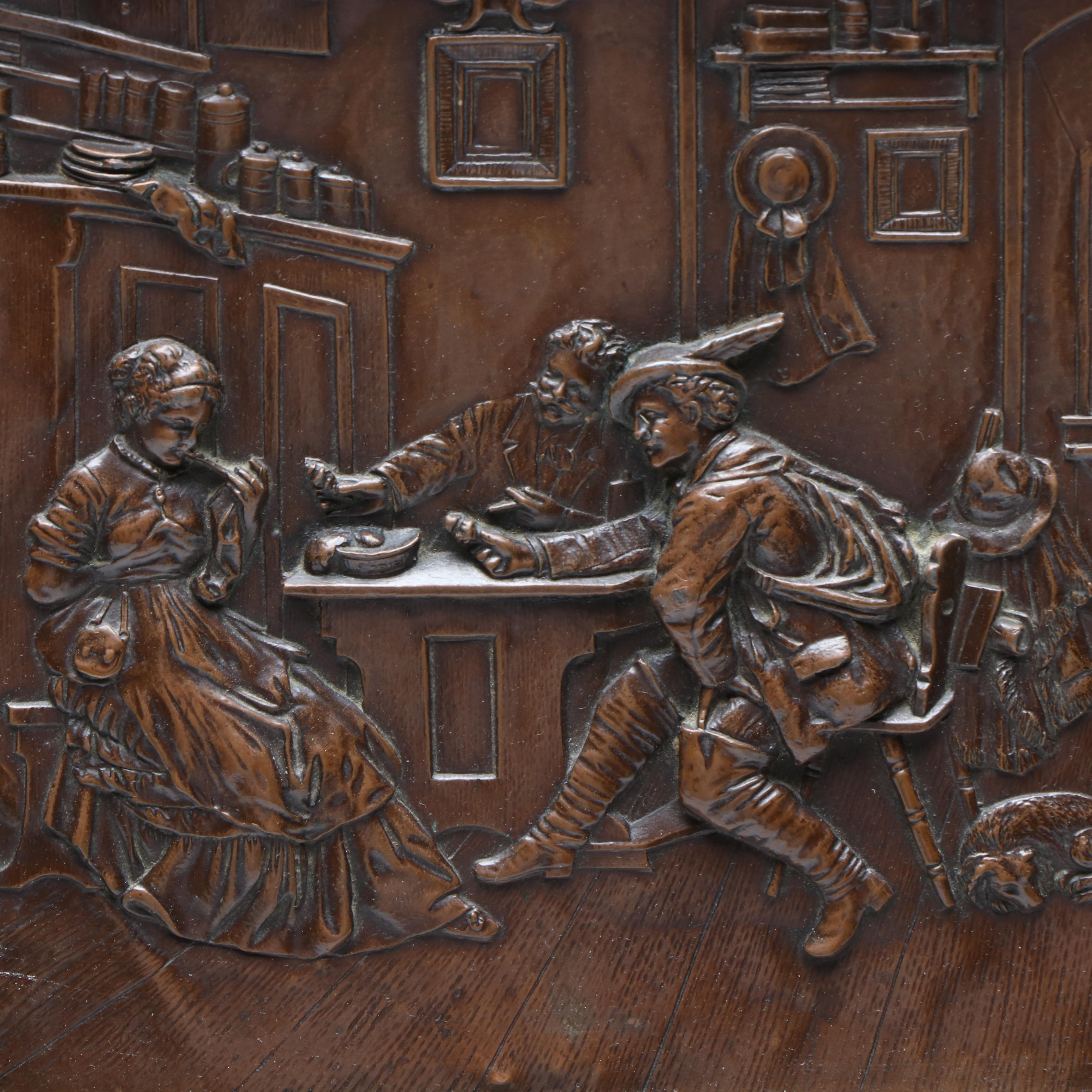 Tavern Genre Scene Cast Copper Relief Panels
