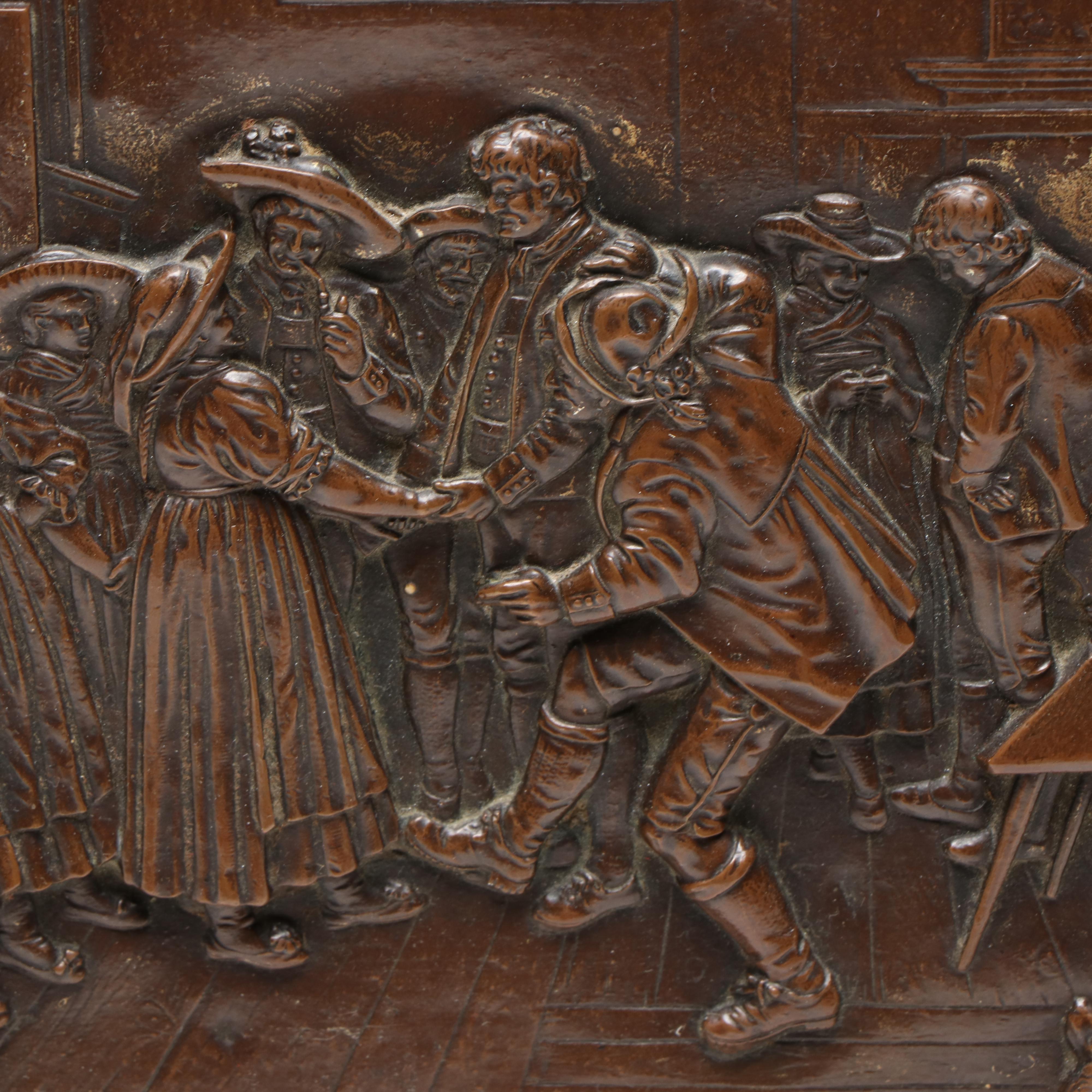 Tavern Genre Scene Cast Copper Relief Panels