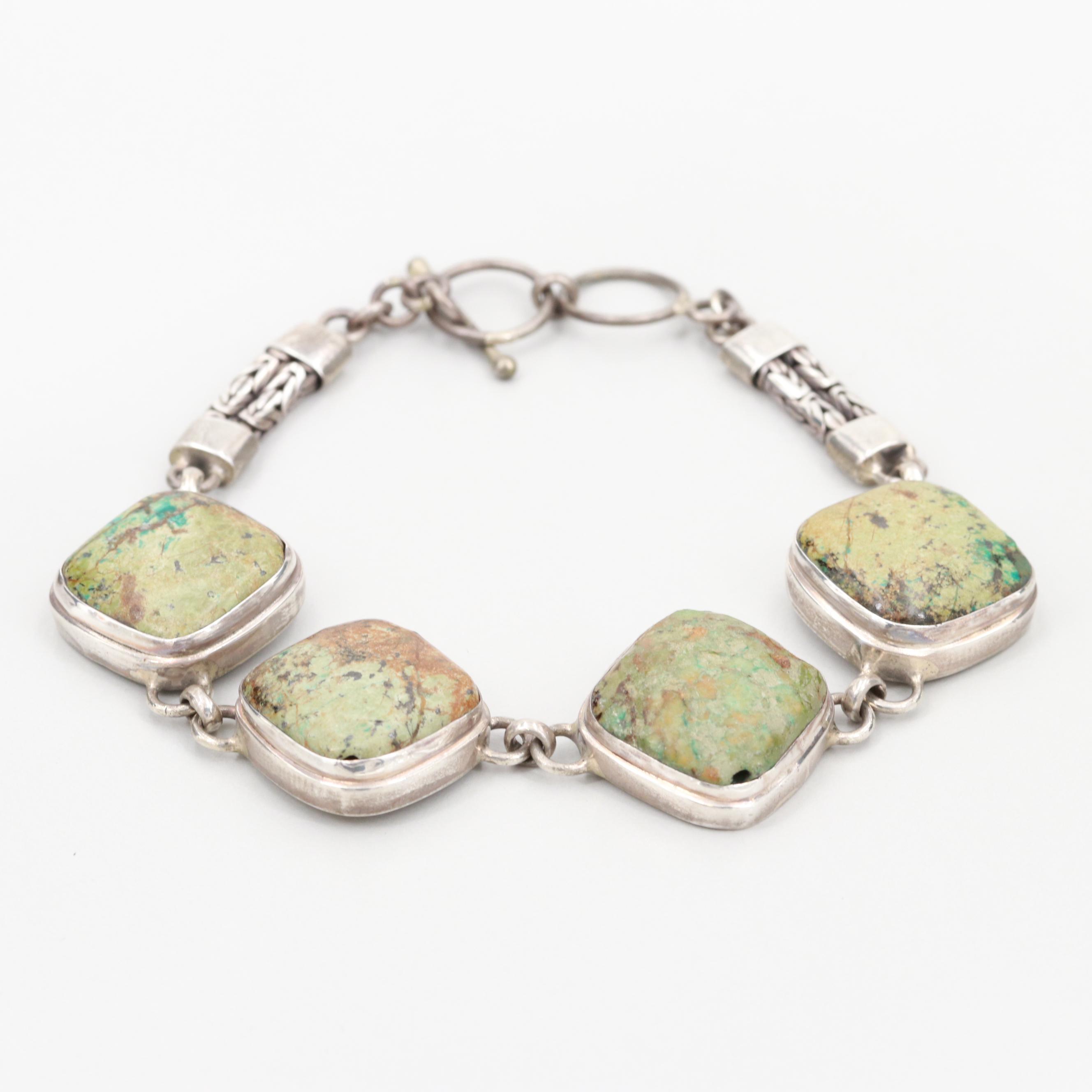 Southwestern Style Sterling Silver Turquoise Bracelet