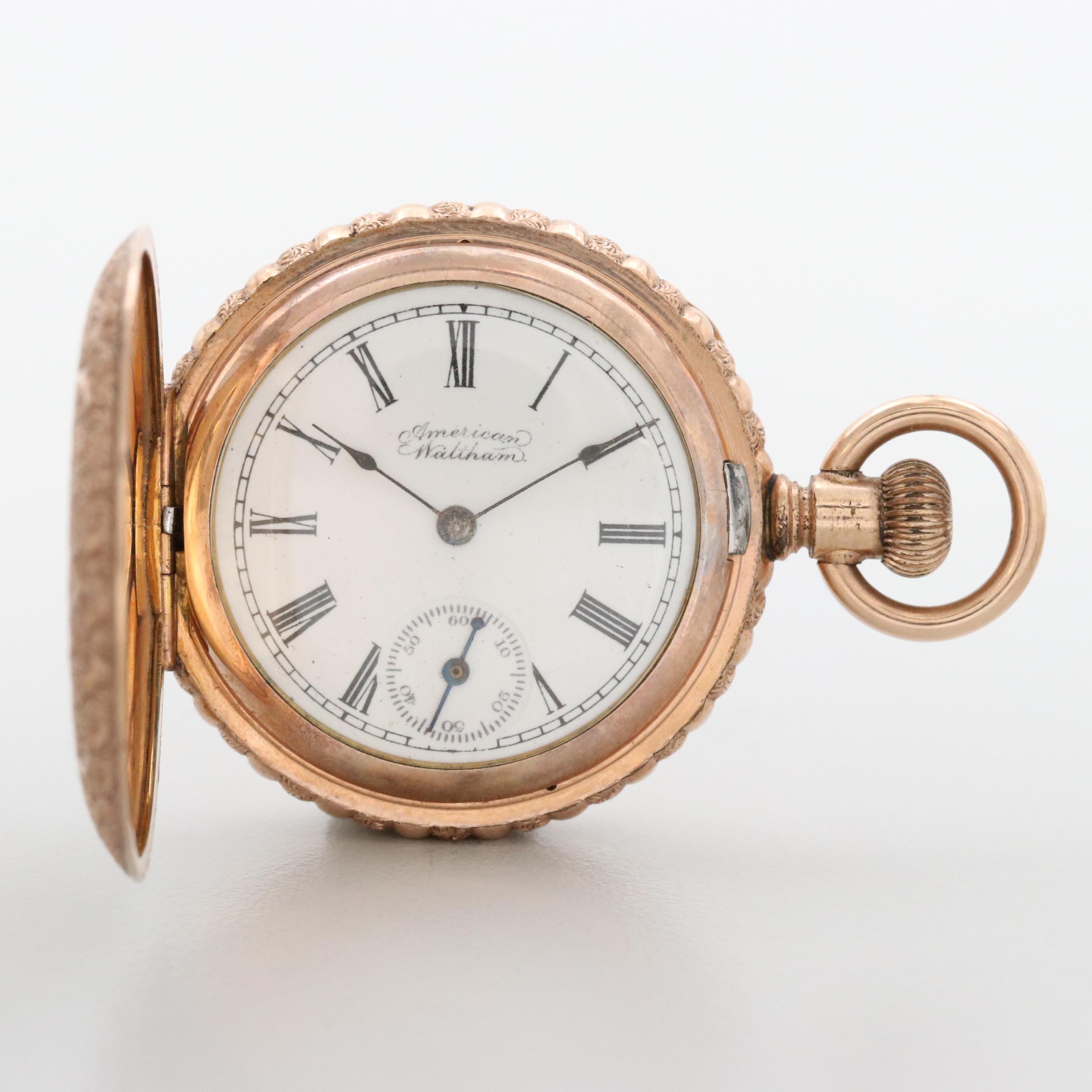 Antique Waltham 14K Rose Gold Filled Hunter Case Pocket Watch, 1896