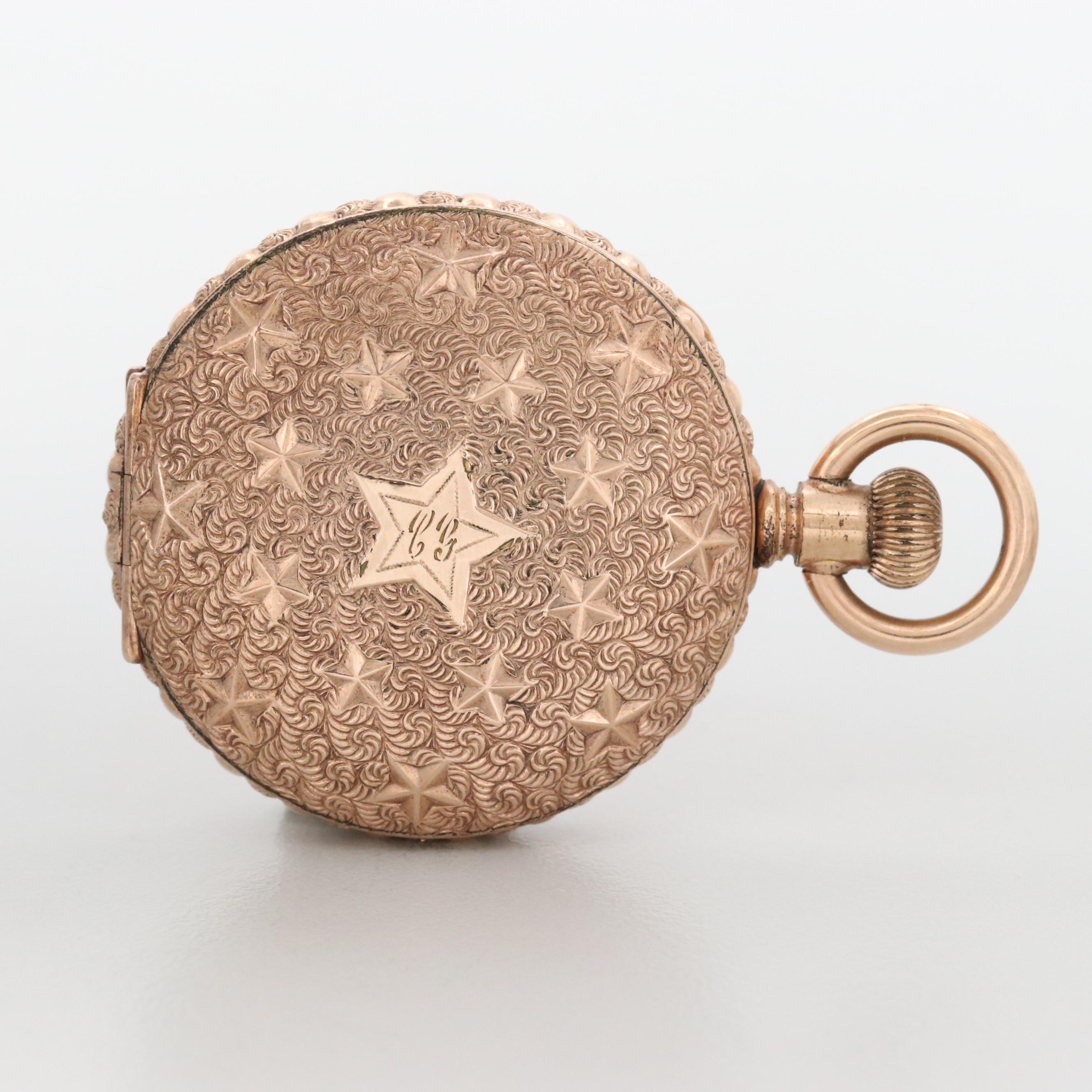 Antique Waltham 14K Rose Gold Filled Hunter Case Pocket Watch, 1896