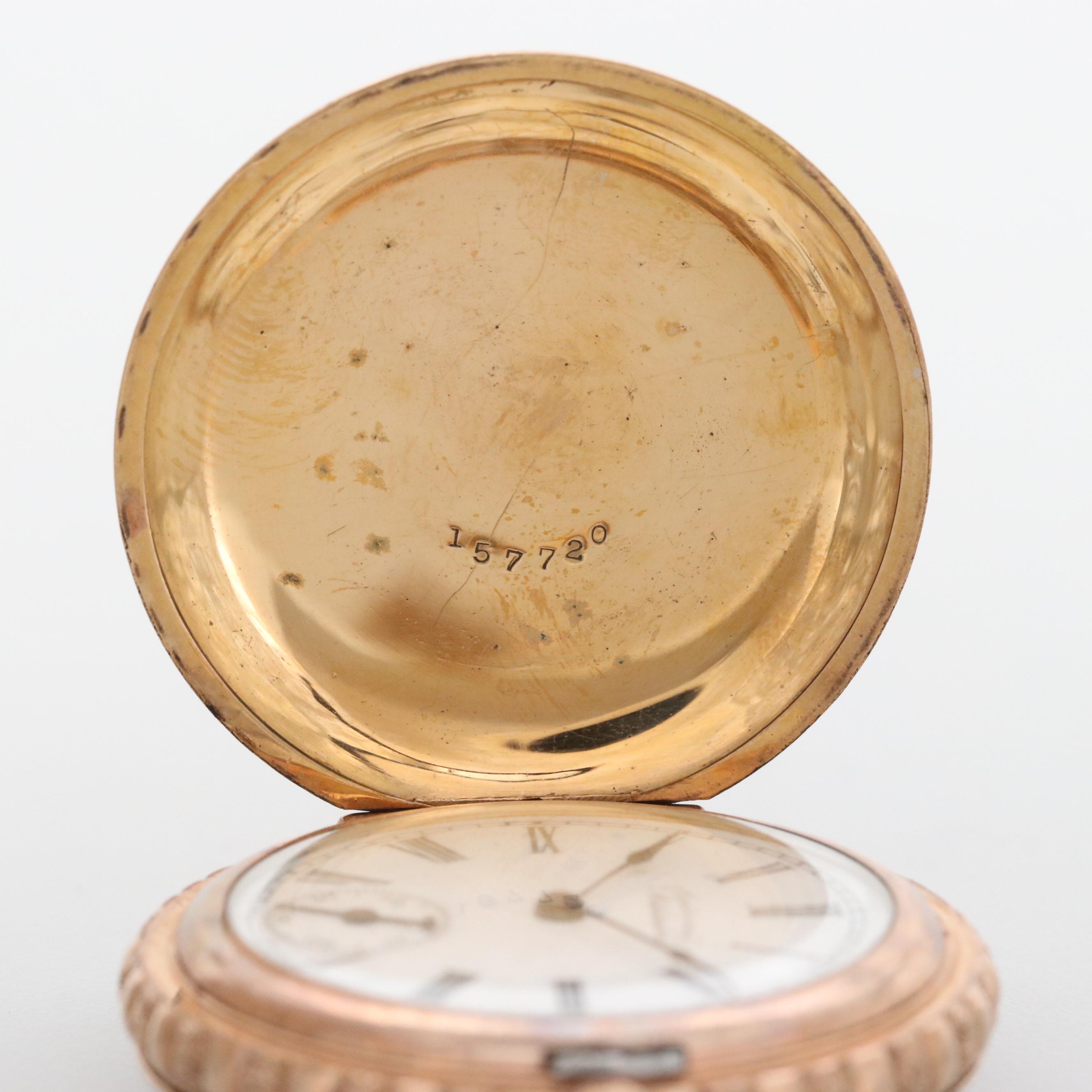 Antique Waltham 14K Rose Gold Filled Hunter Case Pocket Watch, 1896