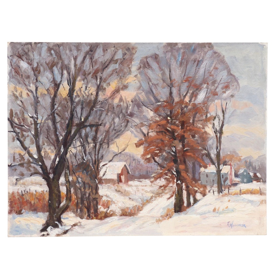 Judge Edward J. Hummer Oil Painting of Winter Landscape