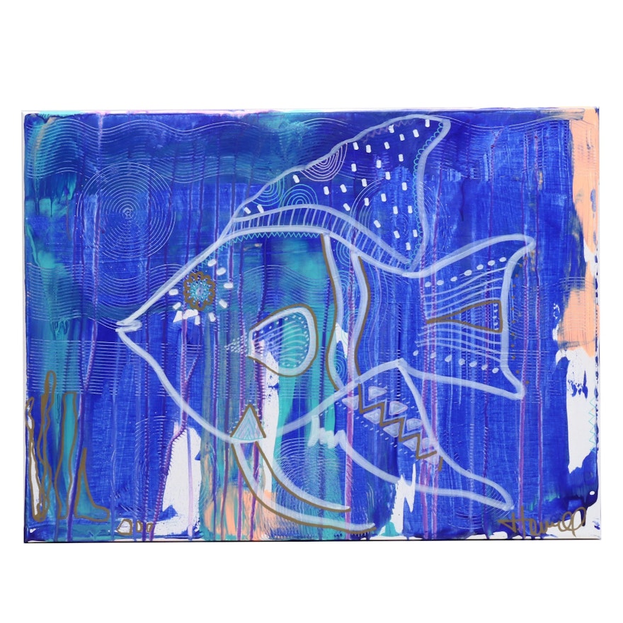 Jordan Howell Abstract Acrylic Painting of Stylized Fish