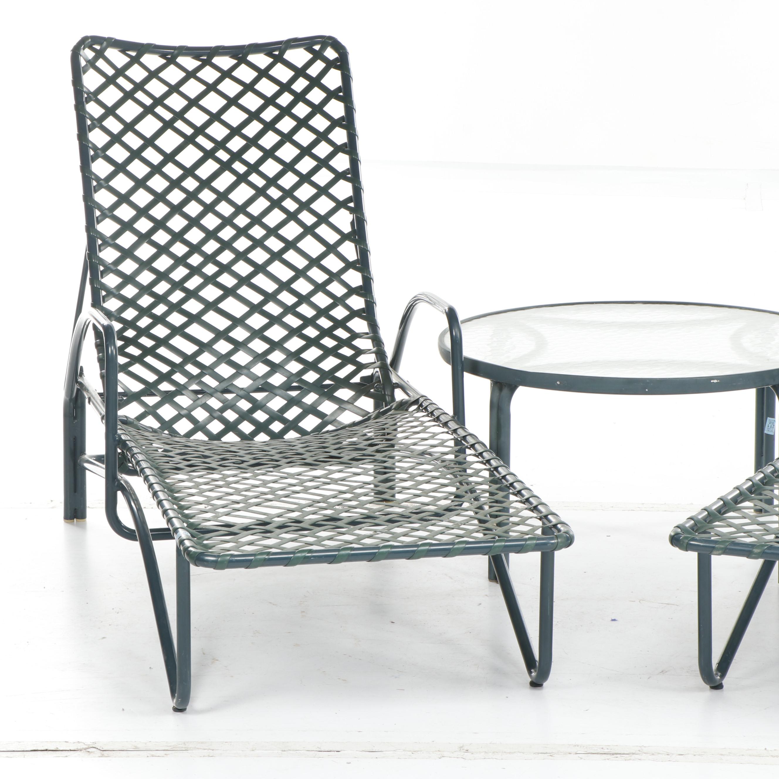 Brown Jordan Green Metal Patio Lounge Chairs with Glass Top Cocktail Table