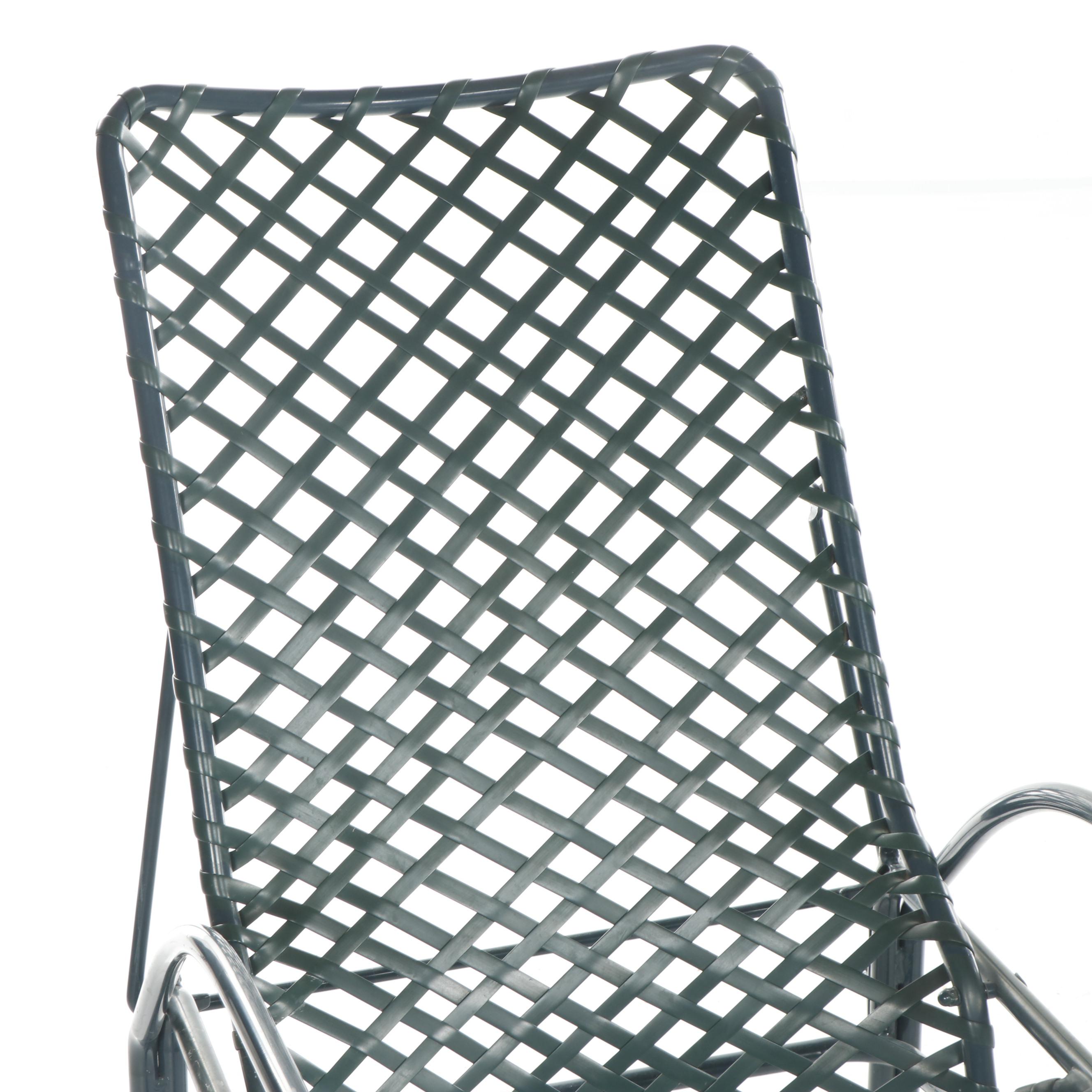 Brown Jordan Green Metal Patio Lounge Chairs with Glass Top Cocktail Table