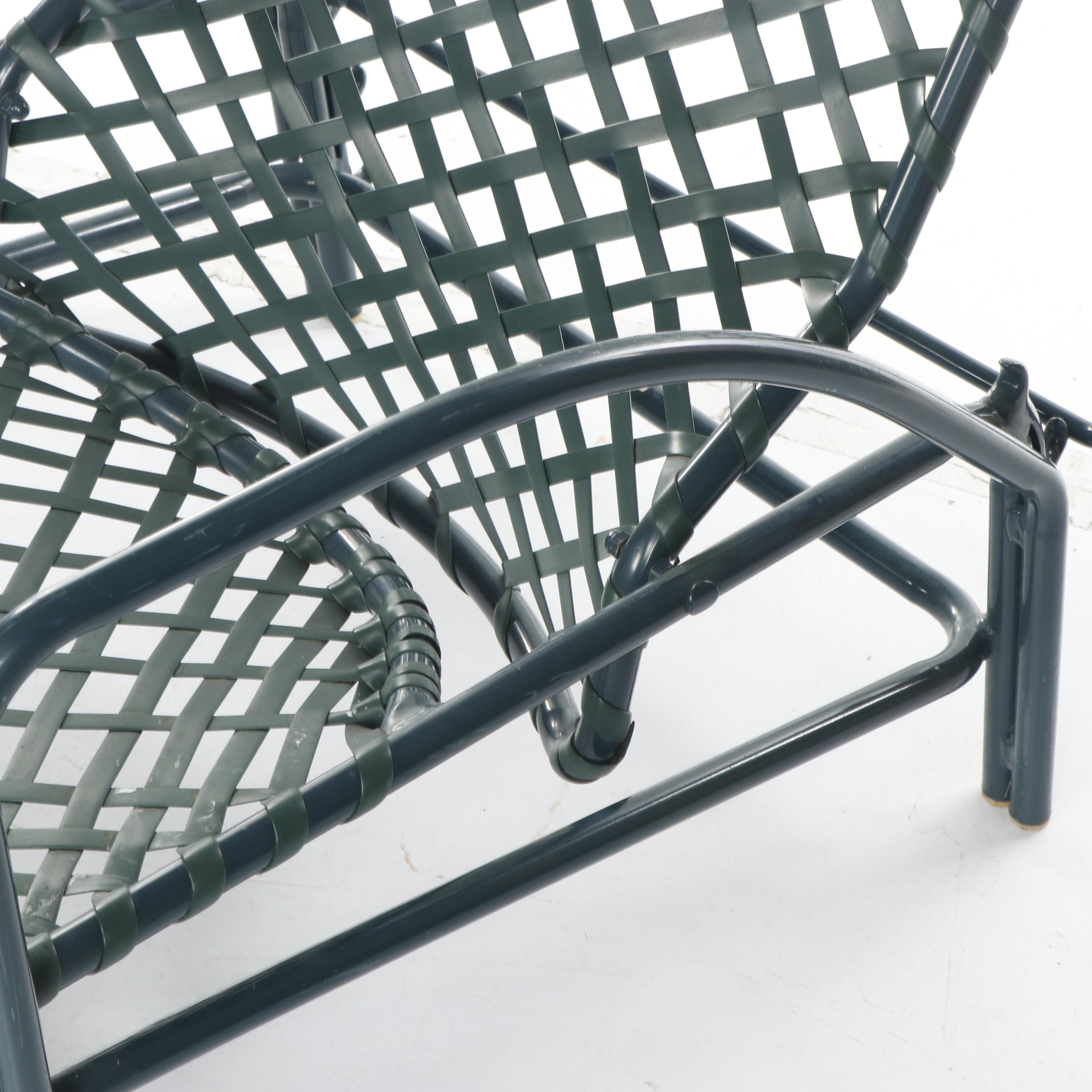 Brown Jordan Green Metal Patio Lounge Chairs with Glass Top Cocktail Table