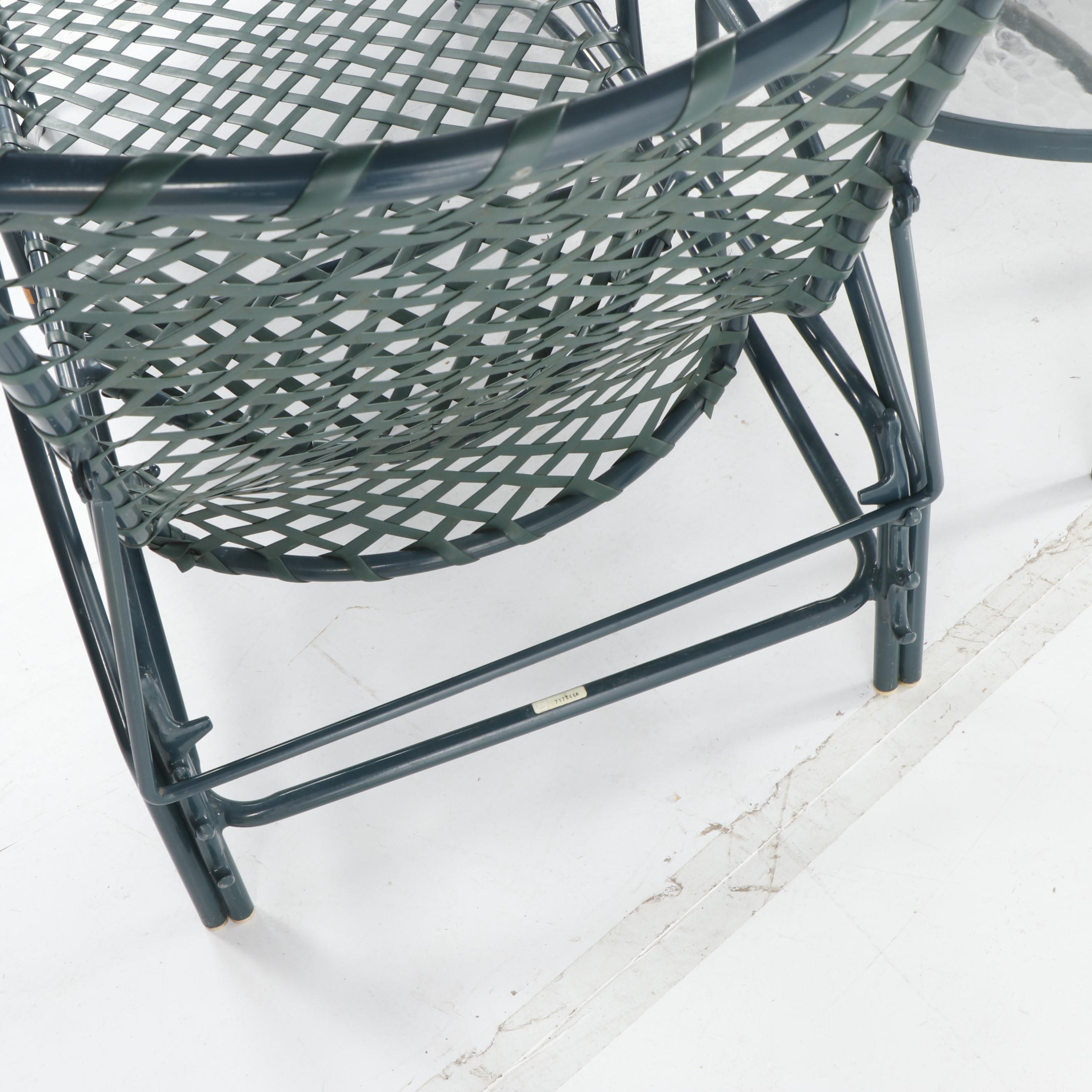 Brown Jordan Green Metal Patio Lounge Chairs with Glass Top Cocktail Table