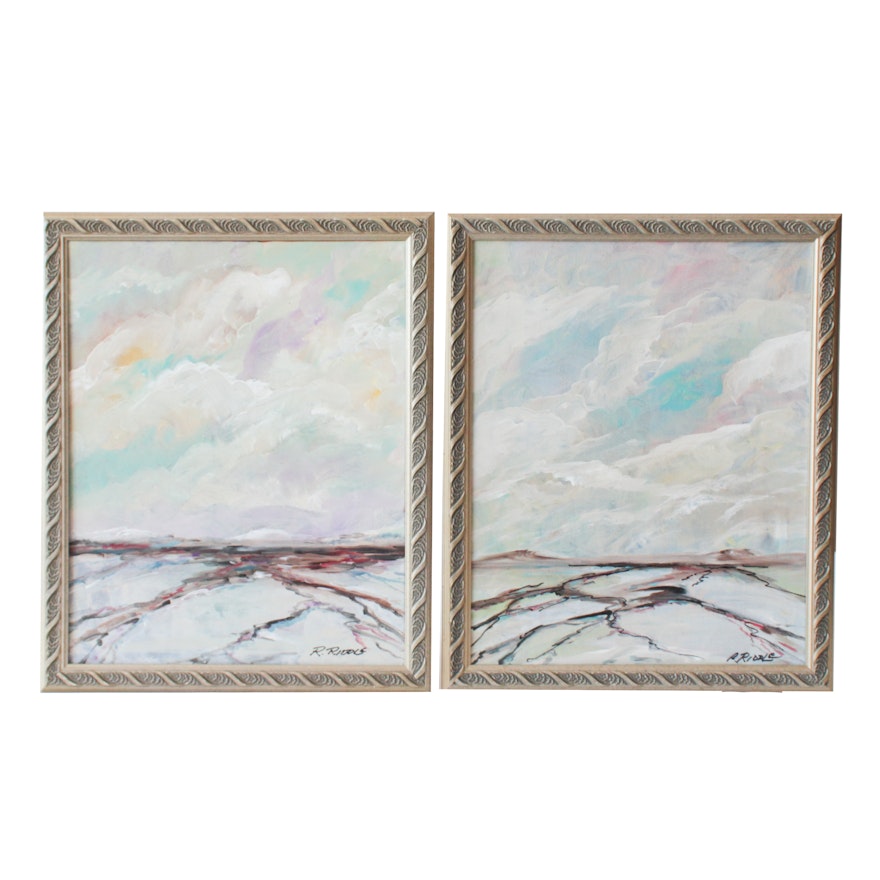 Robert Riddle Acrylic Paintings "Troubled Sky #1" and "Troubled Sky #2"