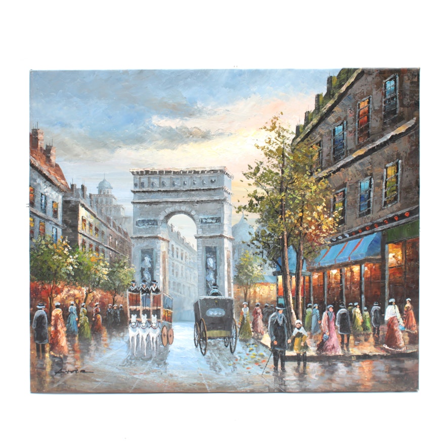 Oil Painting of Paris Street Scene