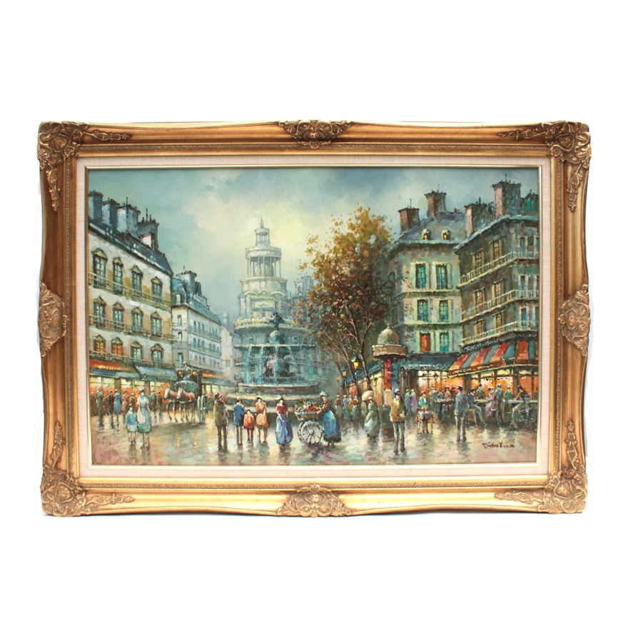 Oil Painting of European Street Scene