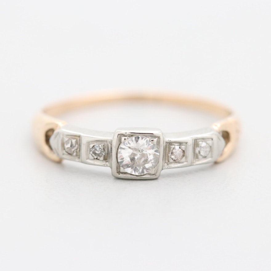 Vintage 14K Yellow and 18K White Gold Diamond Ring