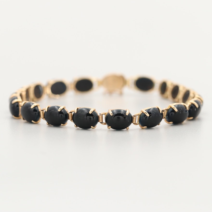 14K Yellow Gold Obsidian Longevity Bracelet