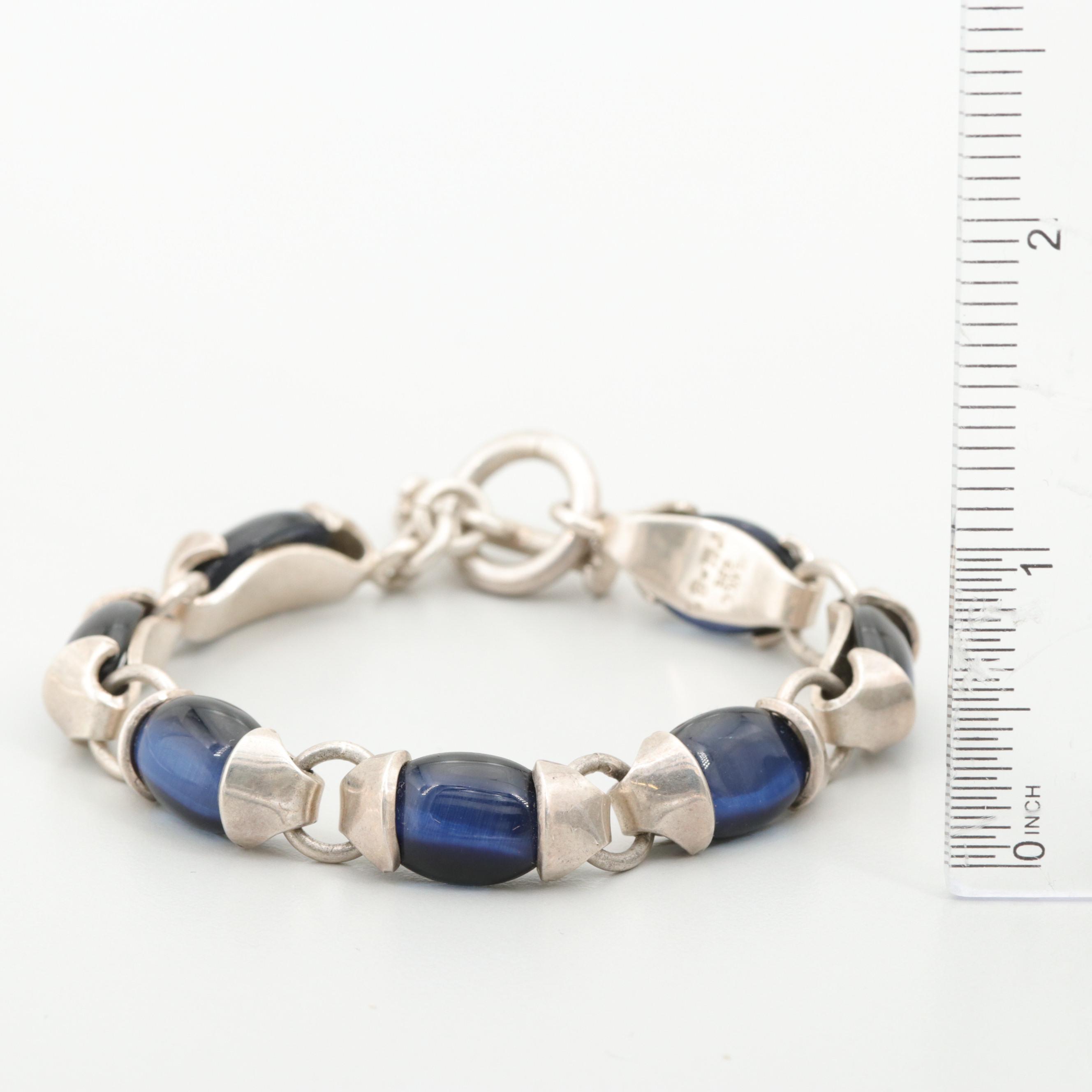 Mexican Sterling Silver Glass Bracelet