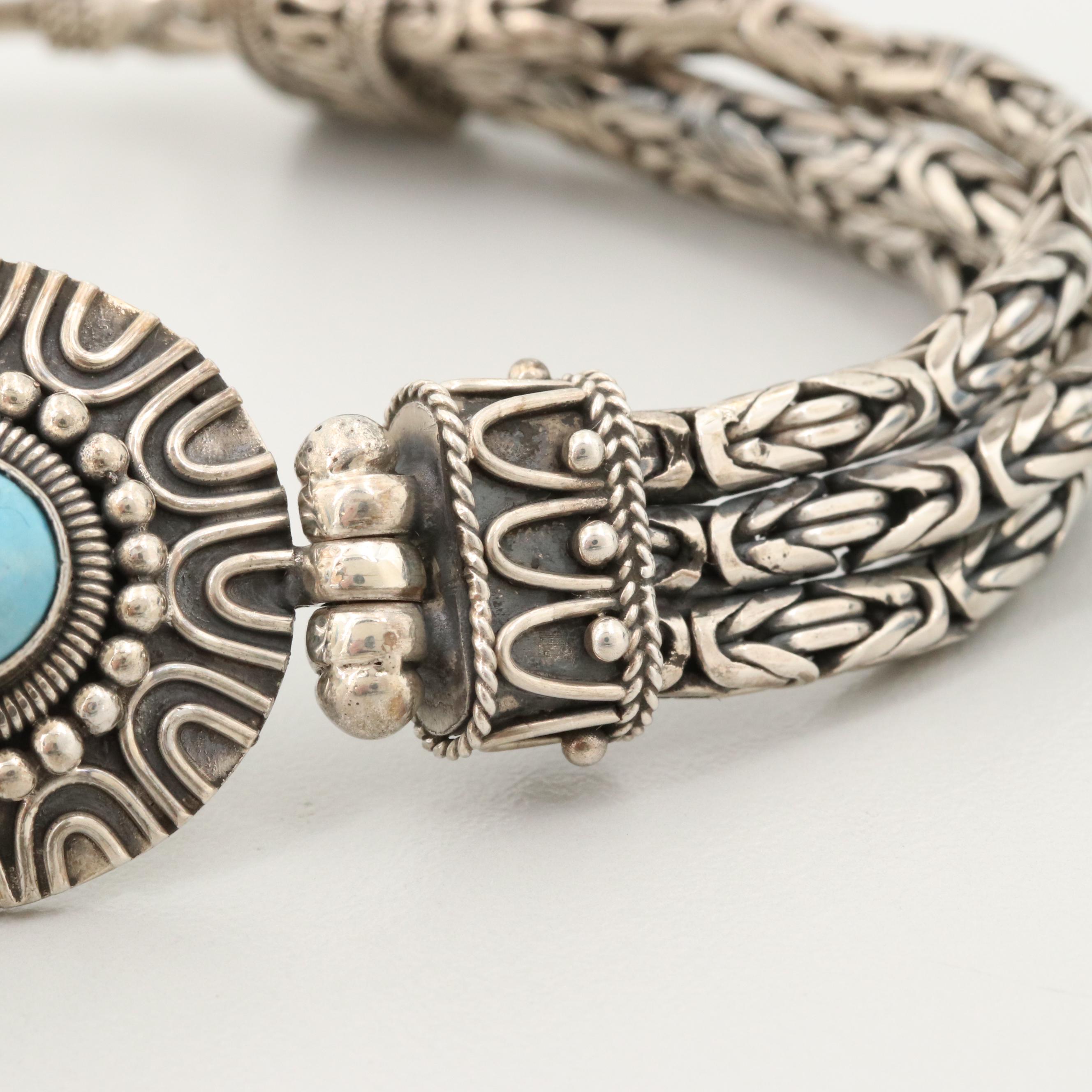 Southwestern Sterling Silver Turquoise Triad Byzantine Bracelet