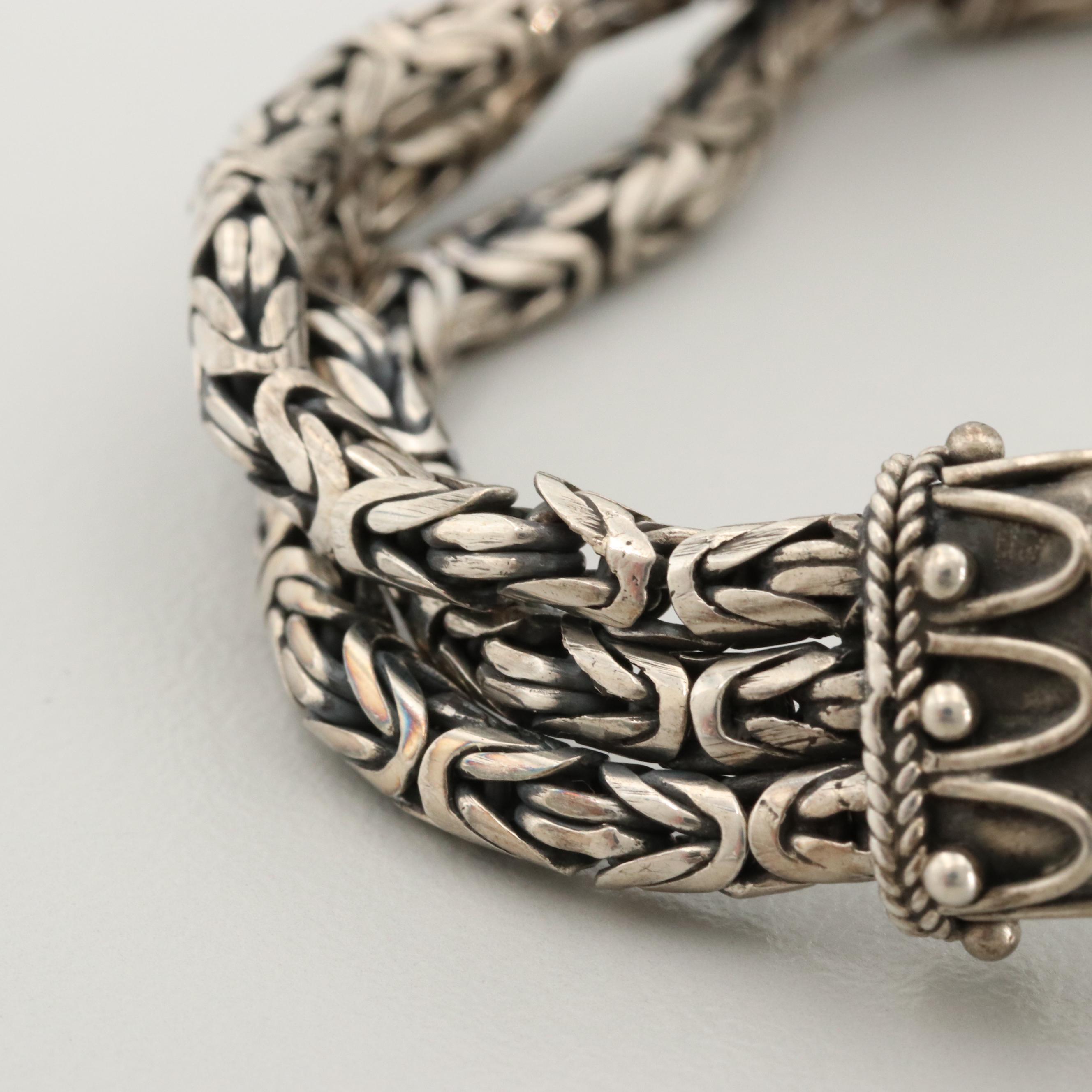 Southwestern Sterling Silver Turquoise Triad Byzantine Bracelet