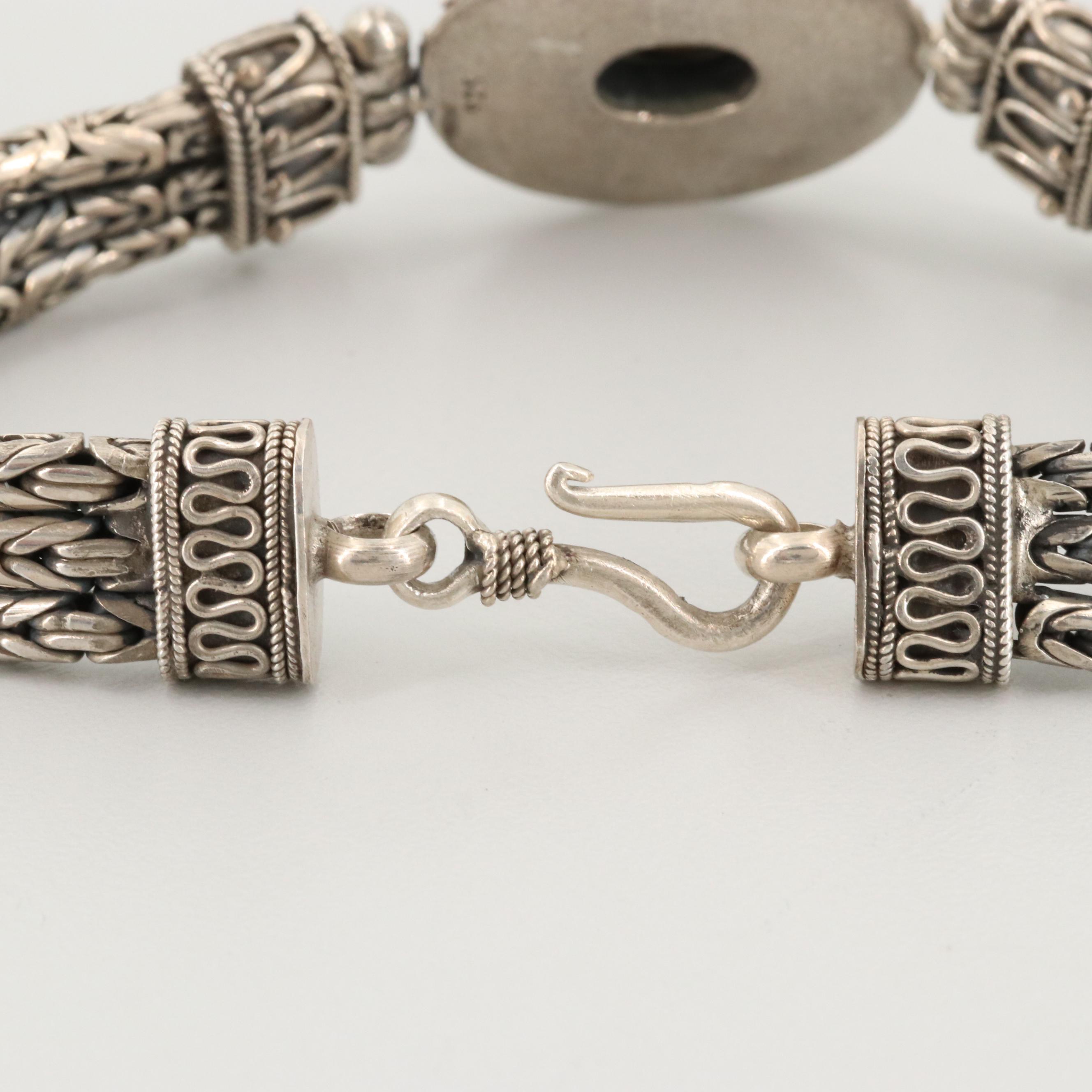 Southwestern Sterling Silver Turquoise Triad Byzantine Bracelet