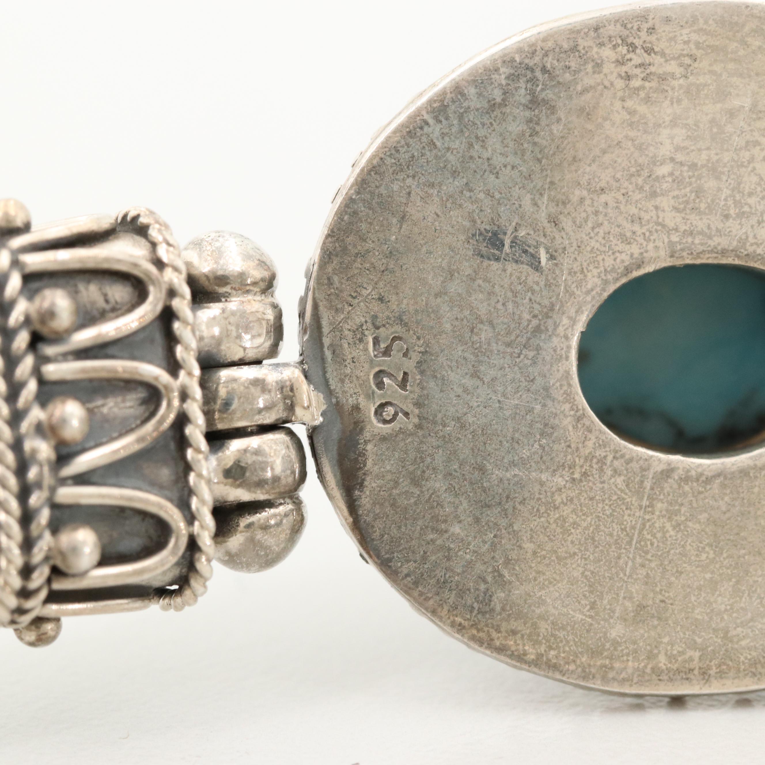 Southwestern Sterling Silver Turquoise Triad Byzantine Bracelet