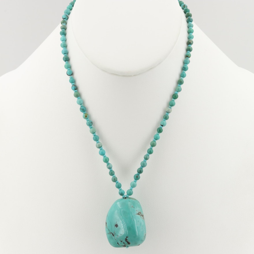 Southwestern Style Silver Tone Turquoise Beaded Necklace